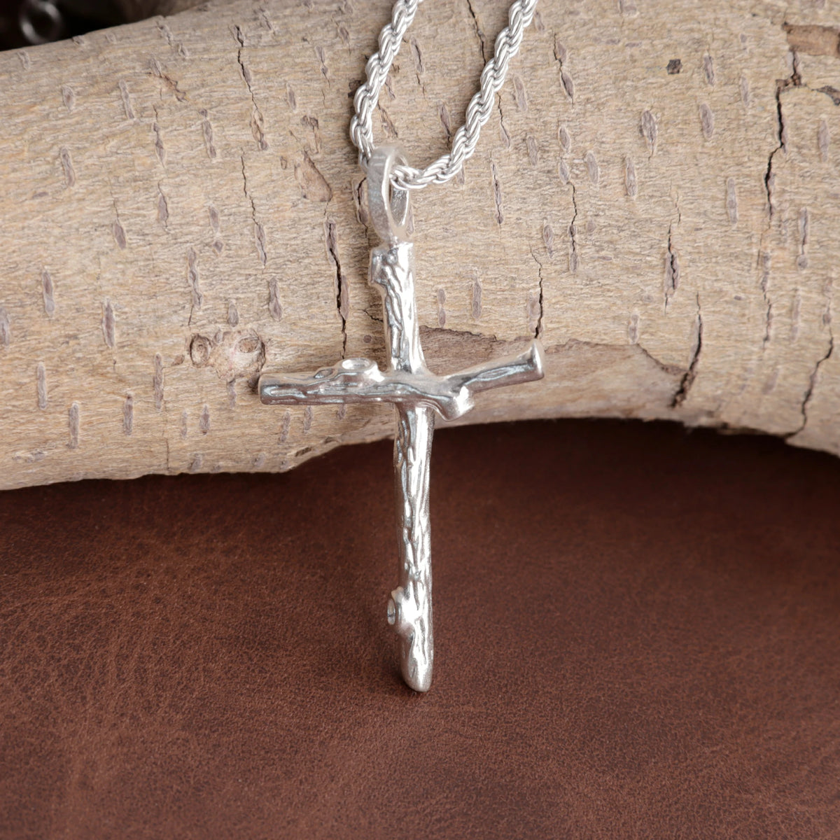 925 Sterling Silver Rugged Branch Cross Pendant Rooted In Divine Grace And Salvation