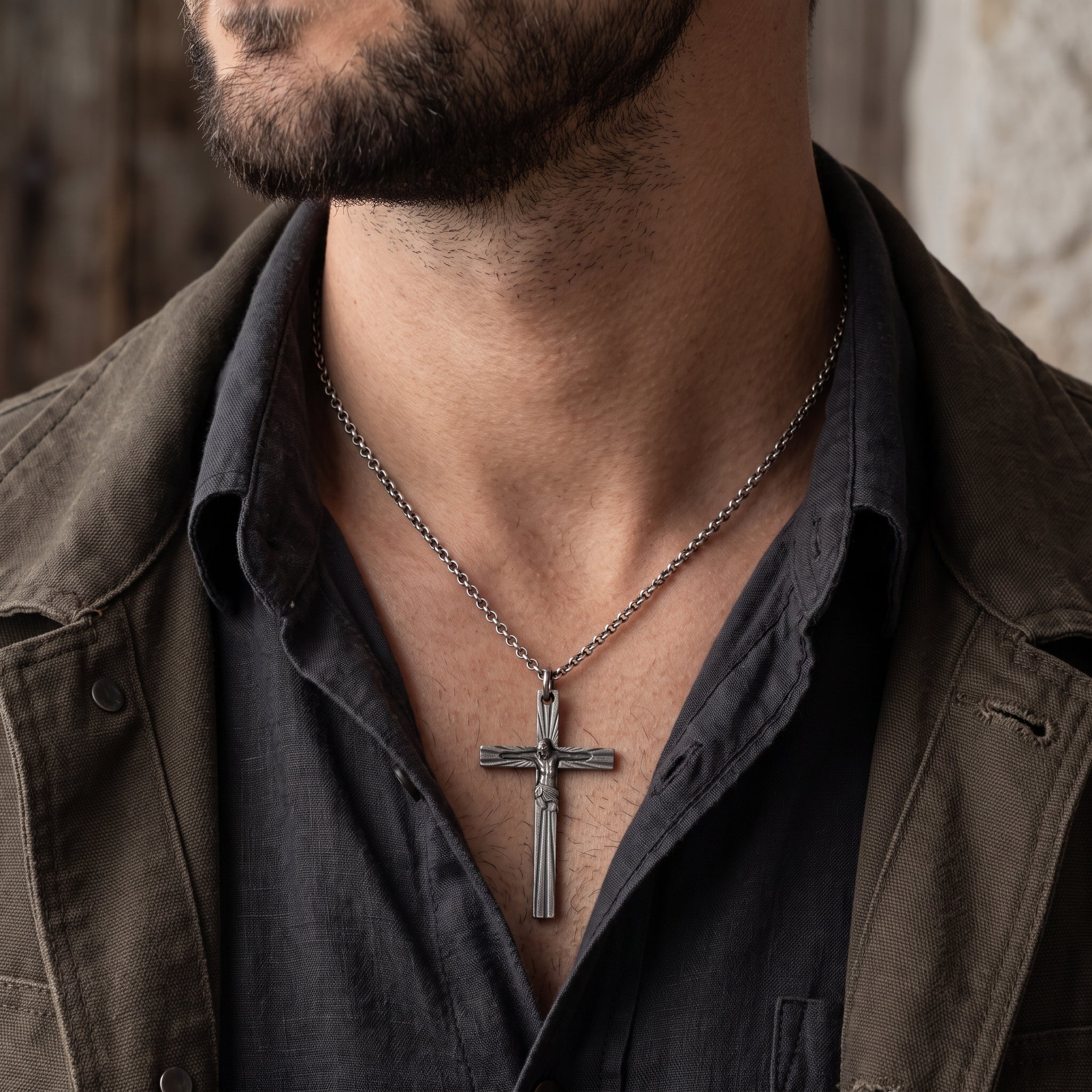 925 Sterling Silver Radiant Crucifix Holy Jesus Cross Durable Necklace