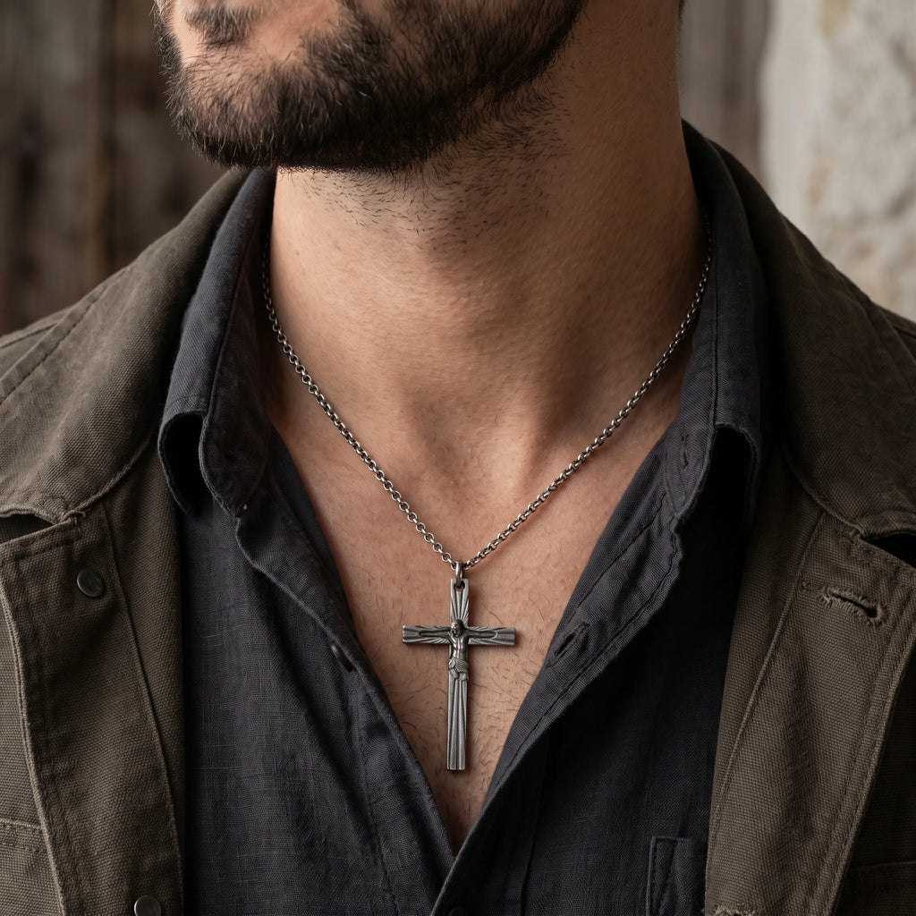 925 Sterling Silver Radiant Crucifix Holy Jesus Cross Durable Necklace