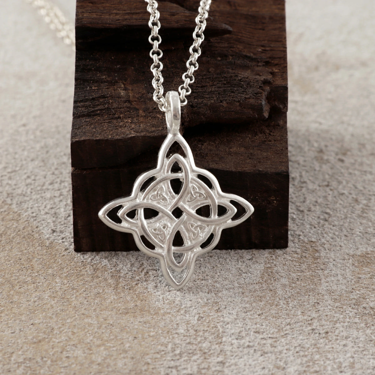 925 Sterling Silver Celtic Knot Pendant Necklace, Vintage Witch Knot Amulet Jewelry