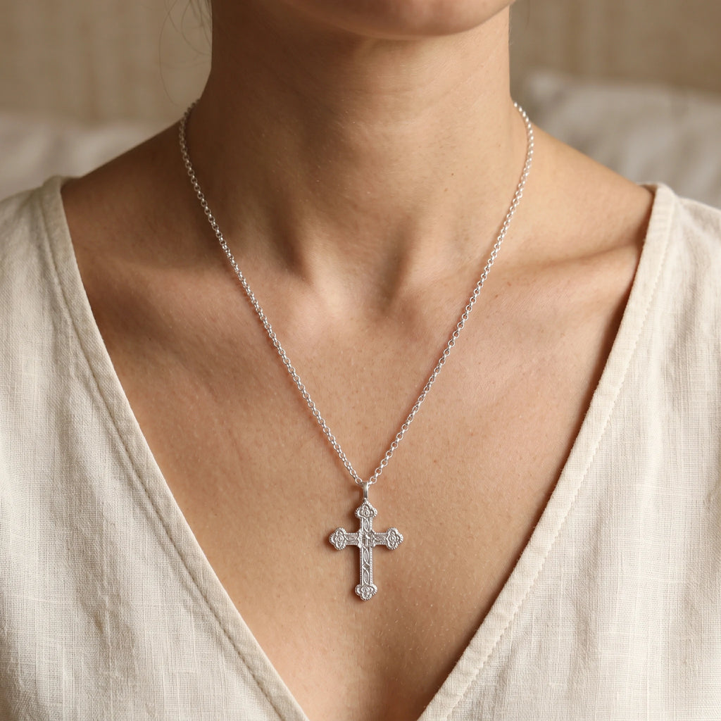 925 Sterling Silver Engravable Celtic Cross Pendant Honoring Eternal Holy Trinity Grace