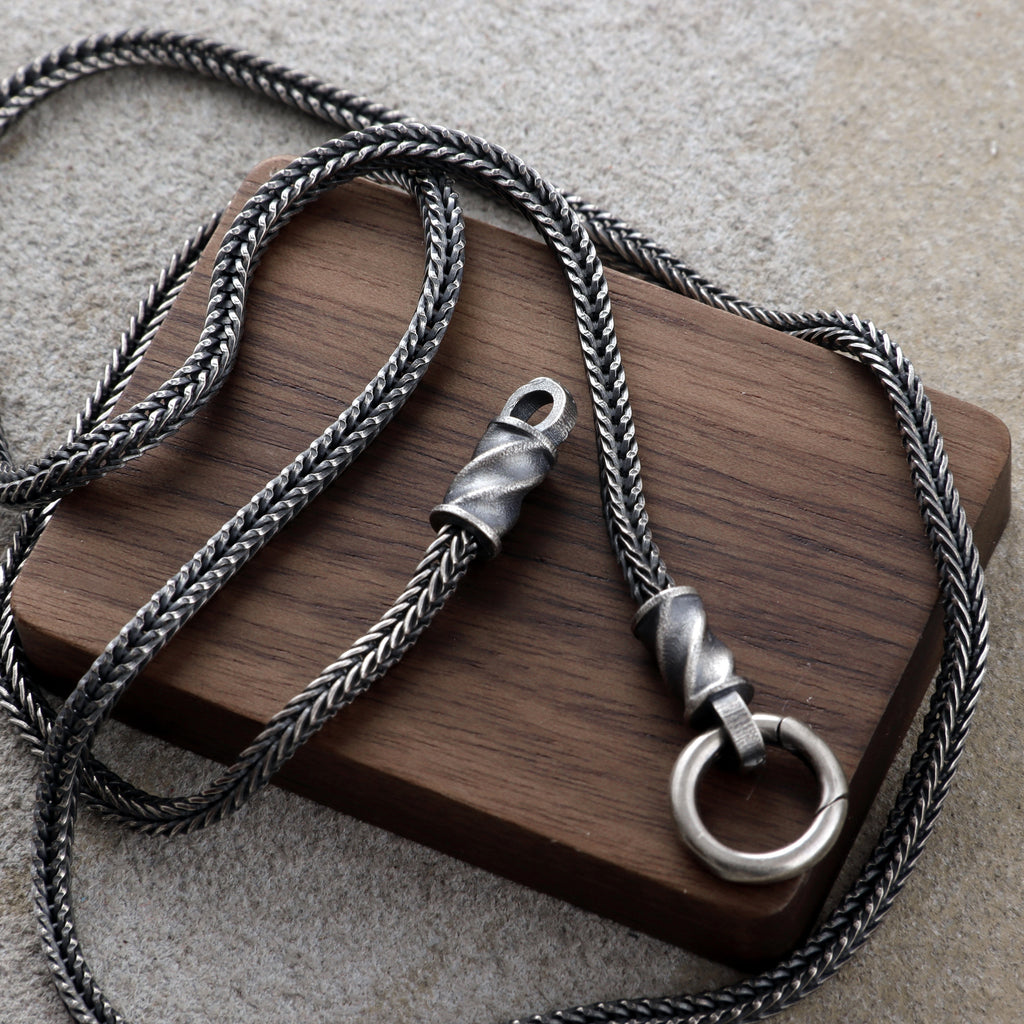Men's Sterling Silver Foxtail Chain Necklace with Mobius Clasp