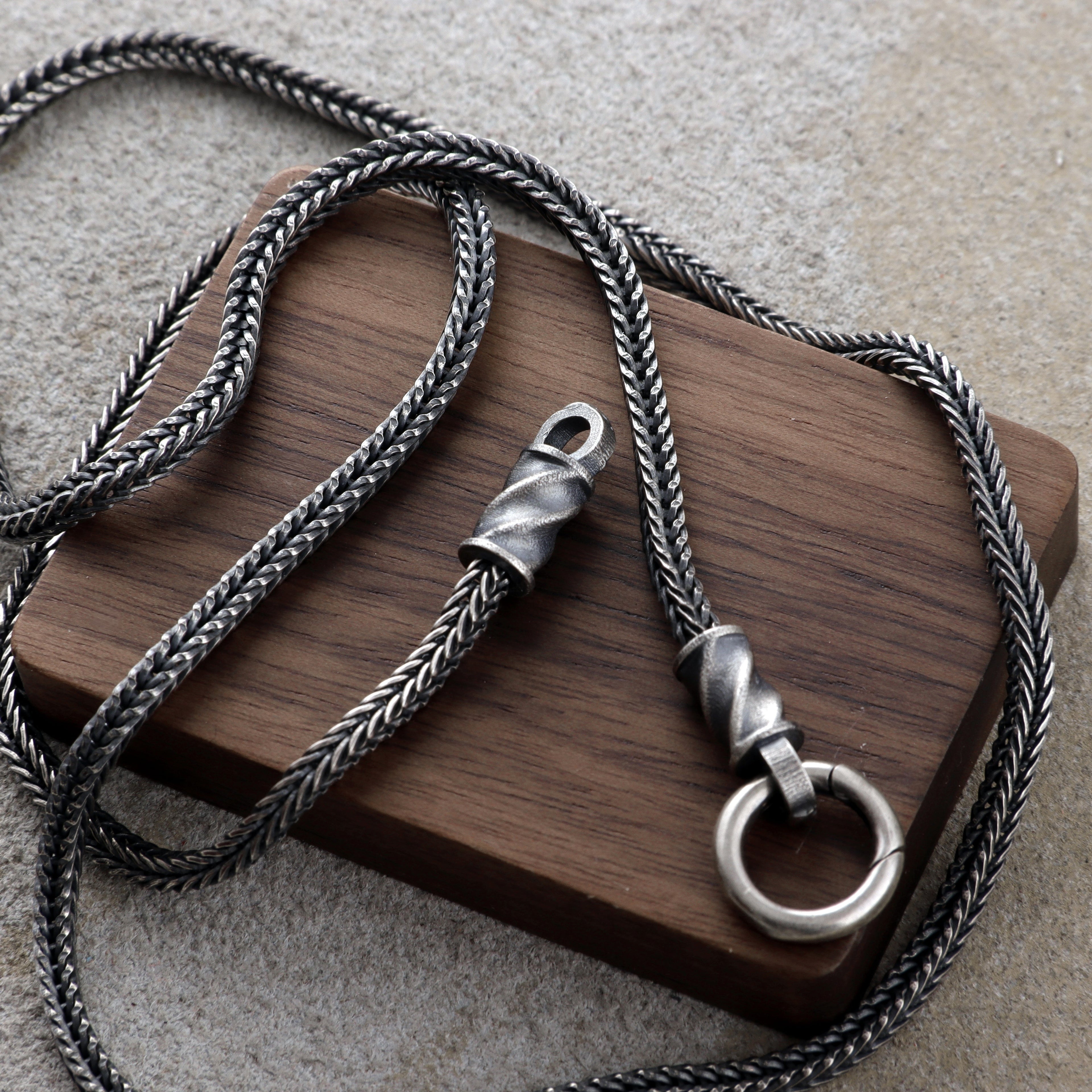 Men's Sterling Silver Foxtail Chain Necklace with Mobius Clasp