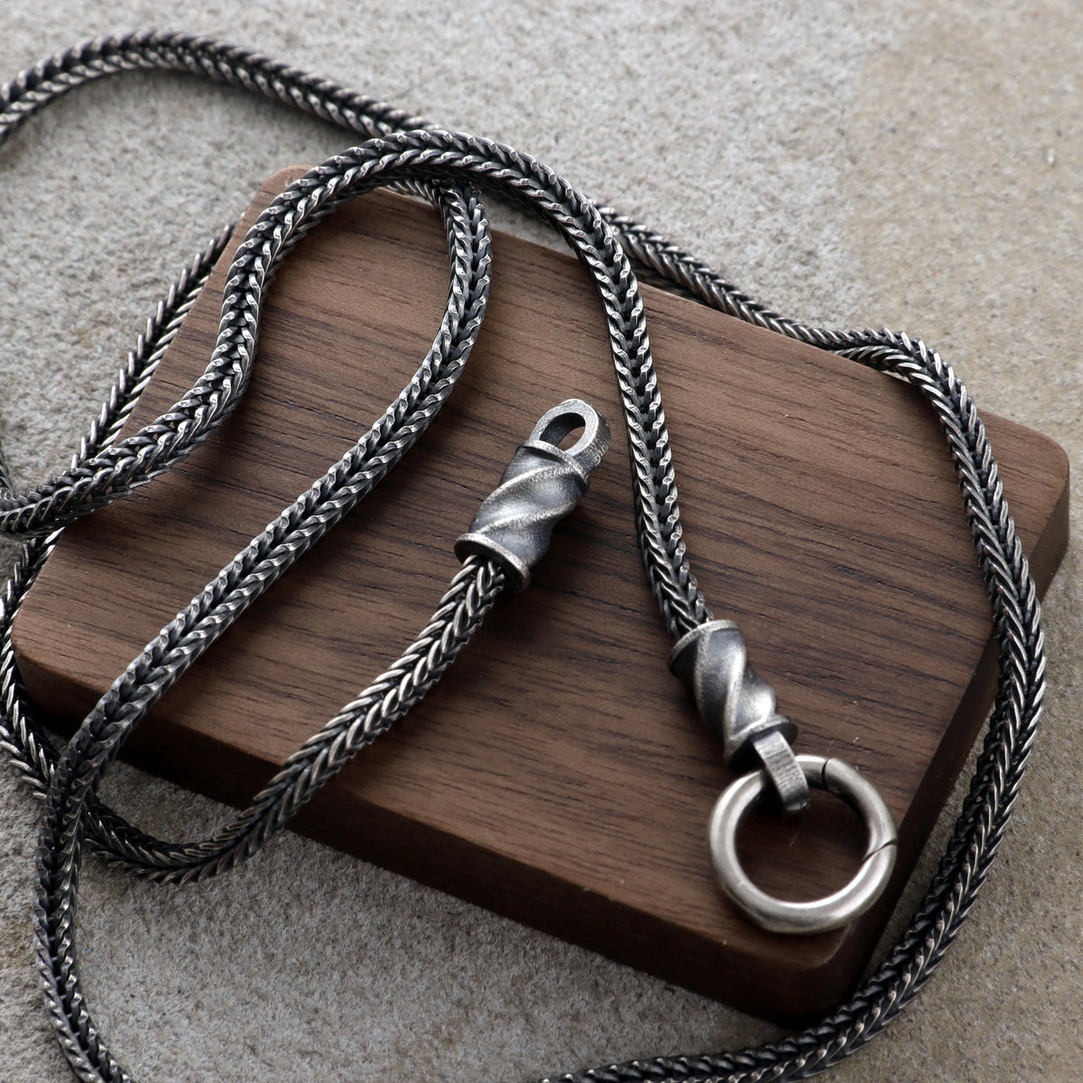 Men's 925 Sterling Silver Foxtail Chain Necklace with Mobius Clasp