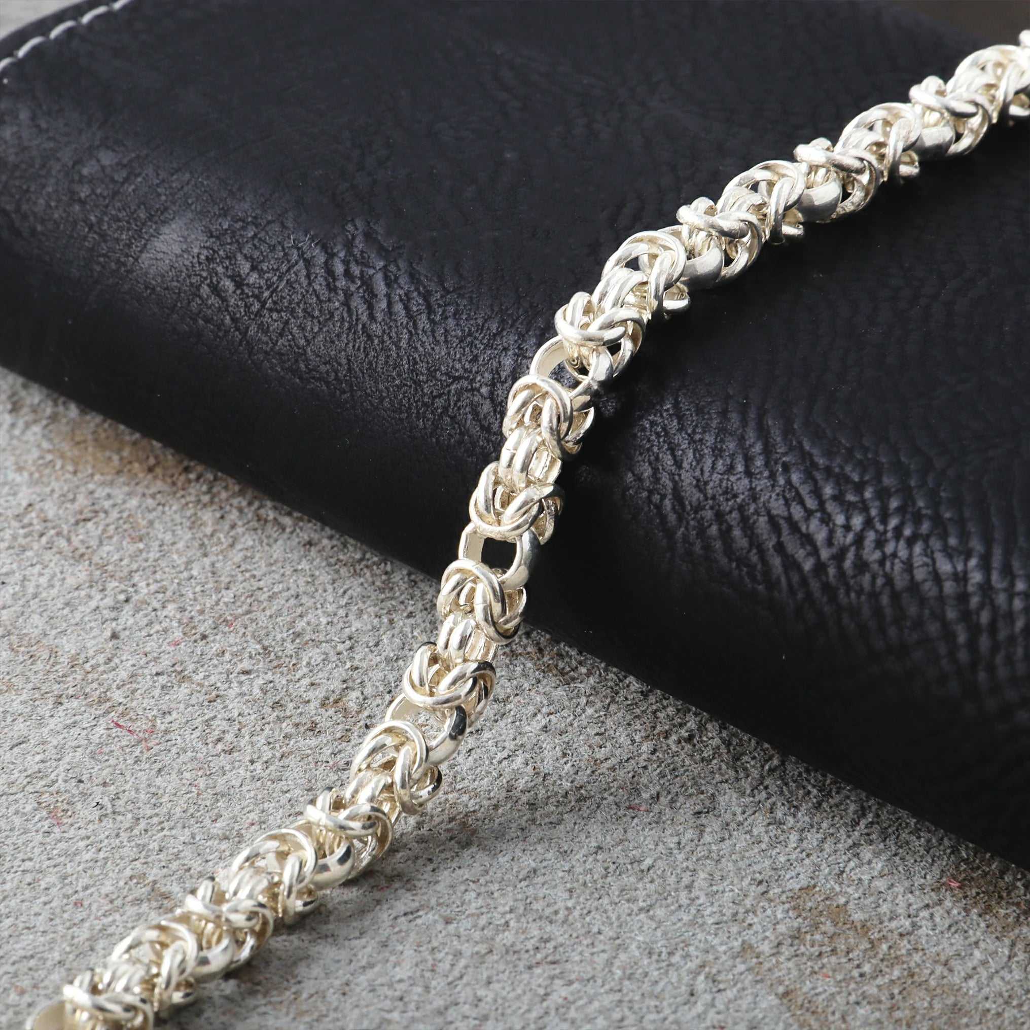 925 Sterling Silver Byzantine Chain Bracelet, Vintage Link Jewelry for Men and Women
