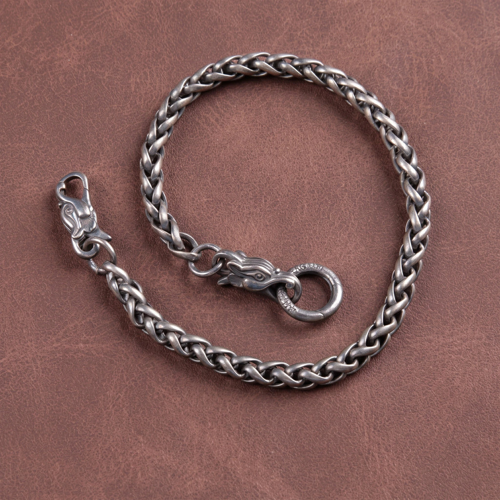 925 Sterling Silver Dragon Head Chopin Chain Durable Bracelet Gift for Him Her