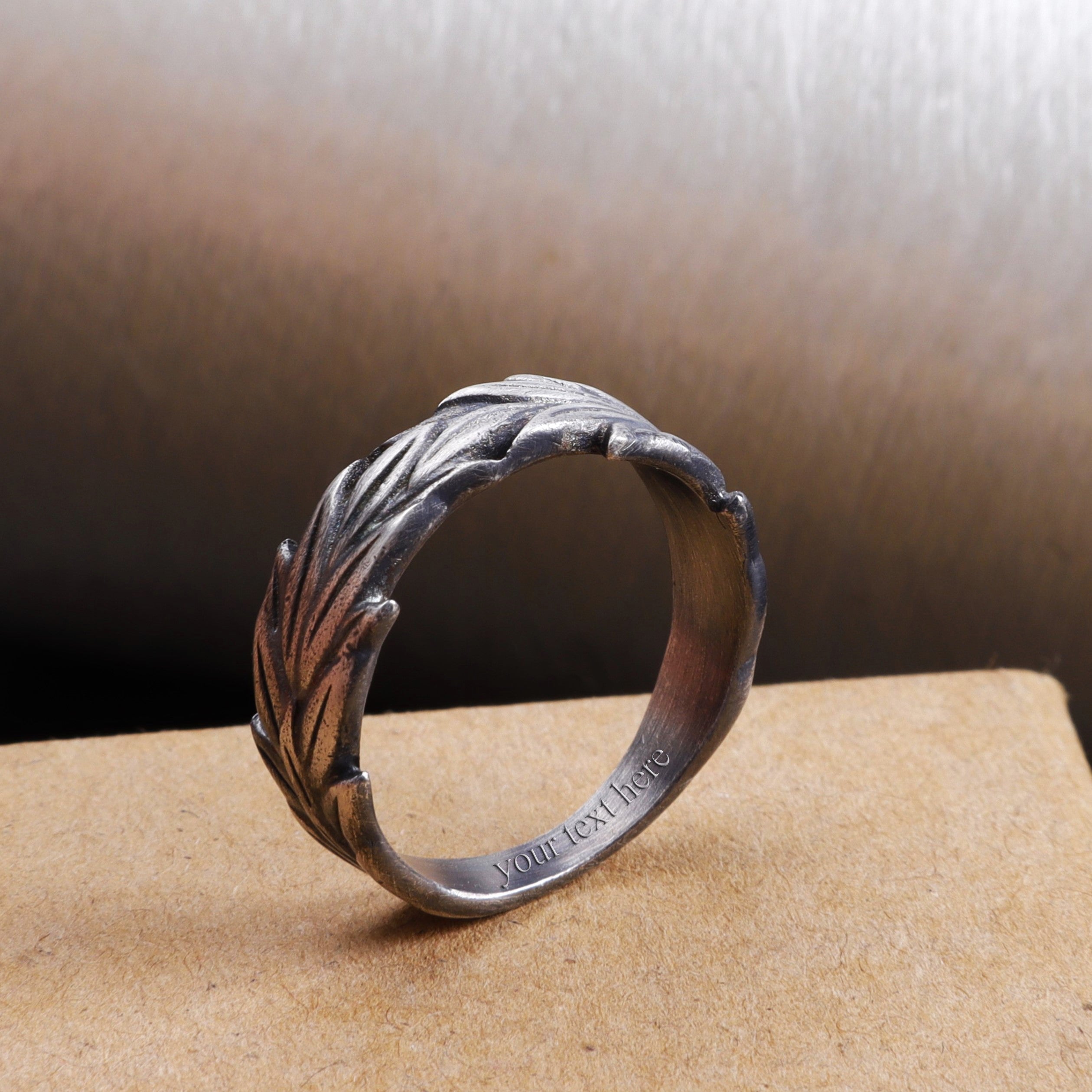 Vintage Oxidized Silver Olive Leaf Ring-Custom Gift for Him