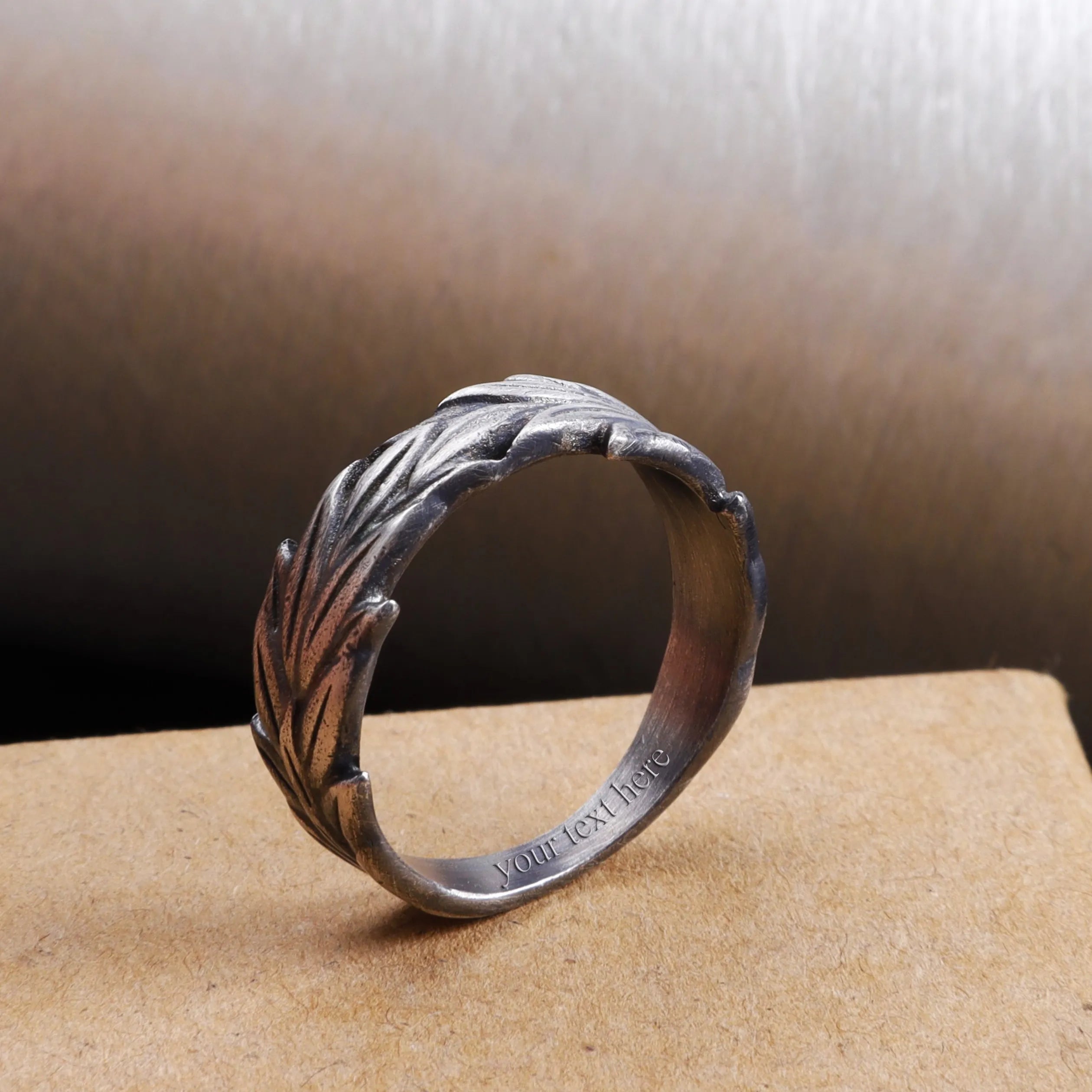Vintage Oxidized 925 Sterling Silver Olive Leaf Ring-Custom Gift for Him