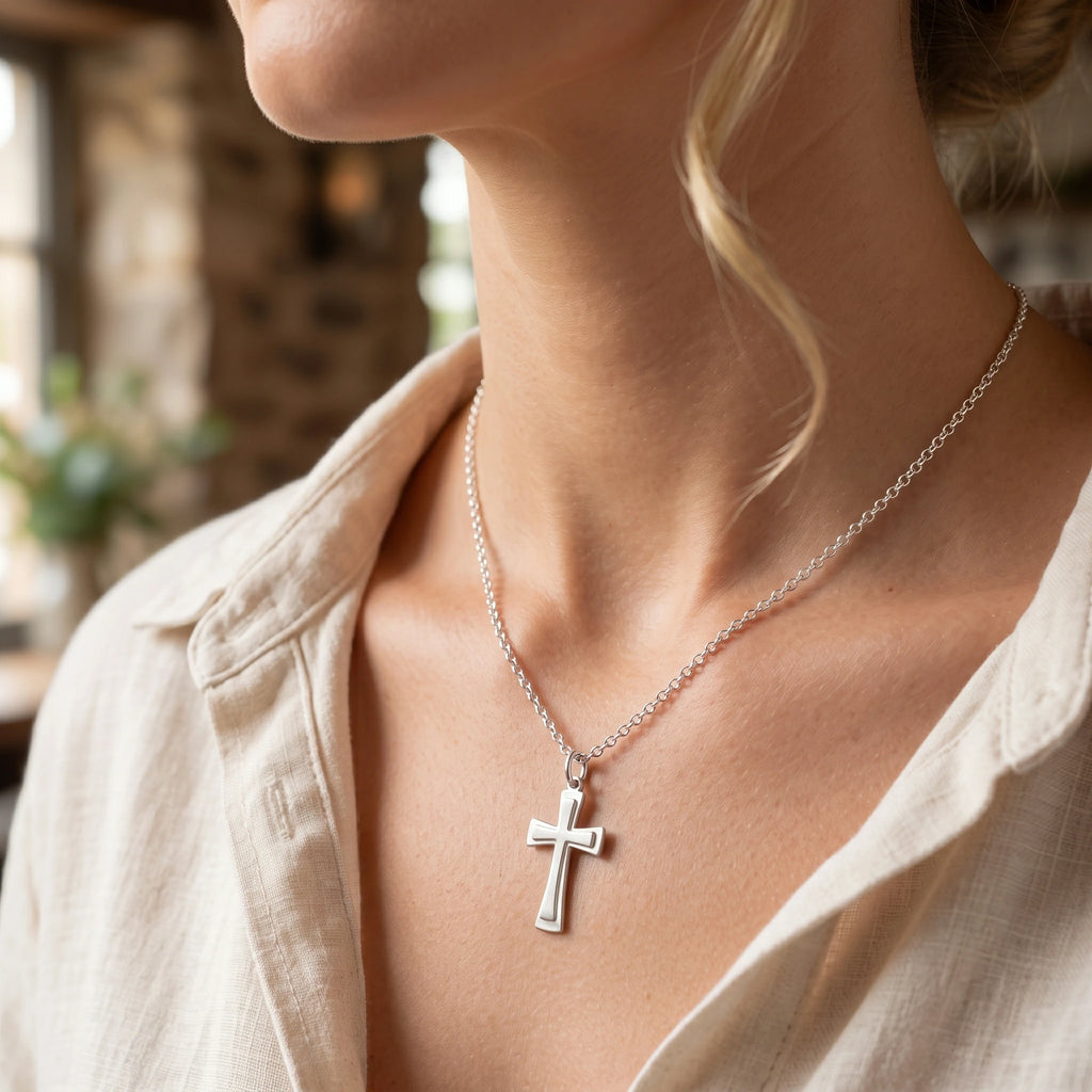 925 Sterling Silver Heirloom Tiered Holy Cross Engravable Faith Pendant Necklace