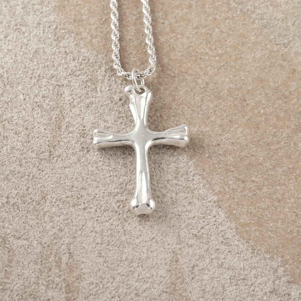 925 Sterling Silver Sculpted Skeletal Cross Durable Religious Pendant Necklace