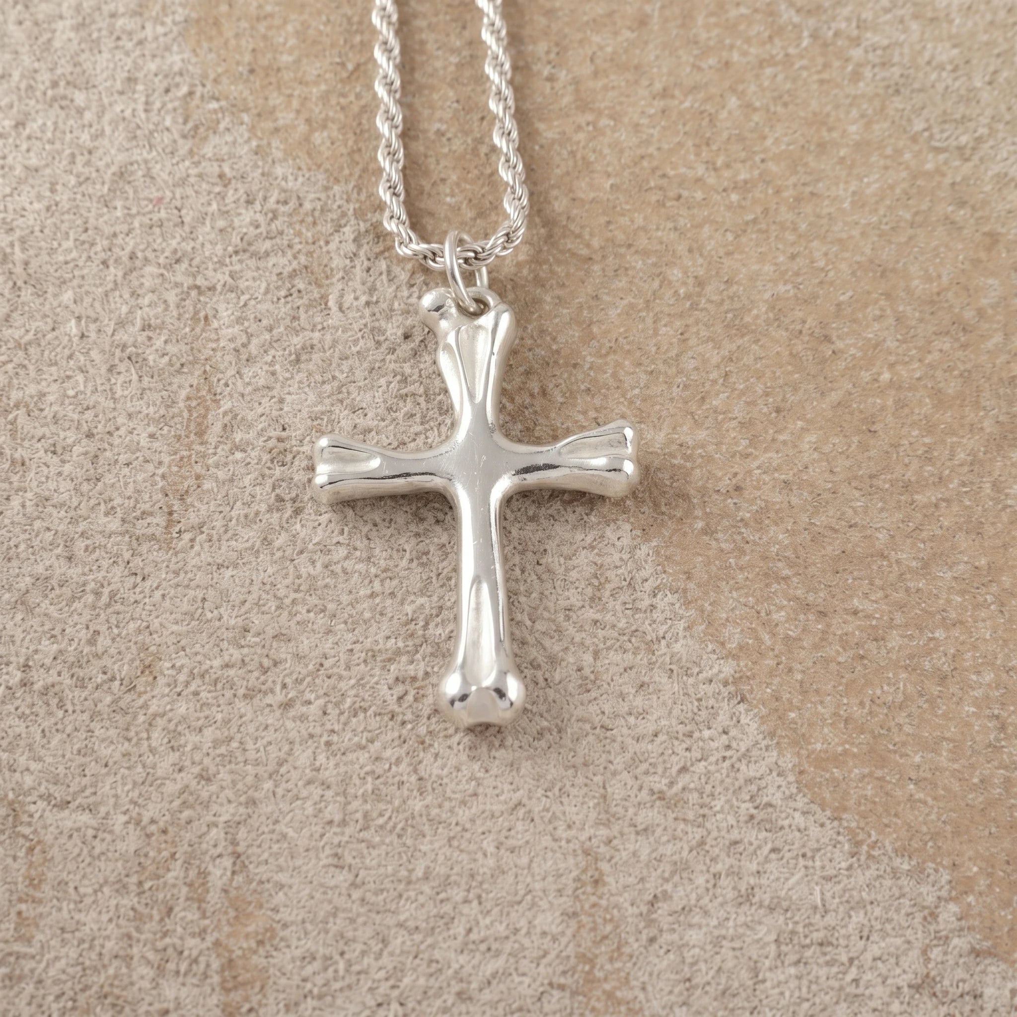 925 Sterling Silver Sculpted Skeletal Cross Durable Religious Pendant Necklace