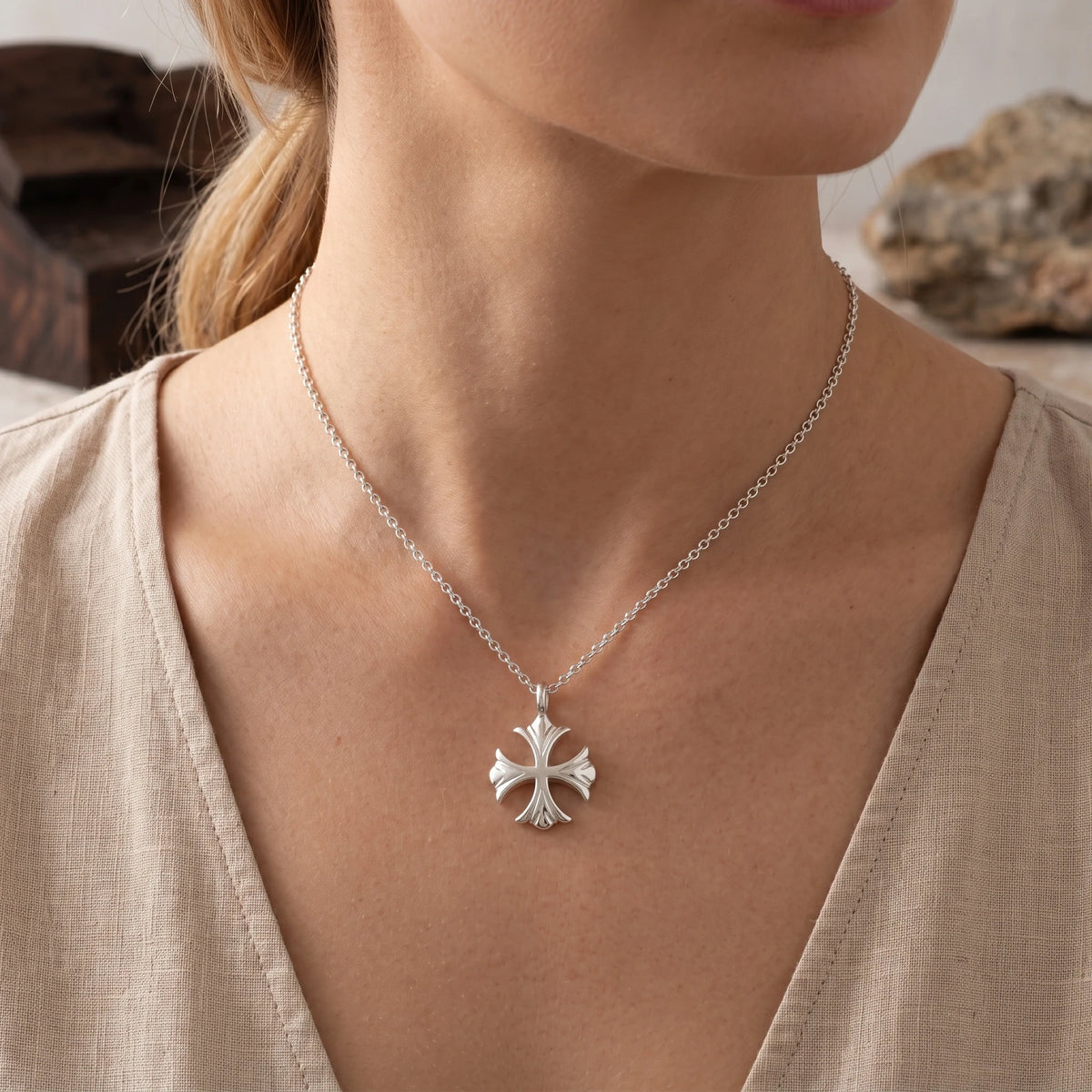 925 Sterling Silver Maltese Cross Necklace, Custom Engravable Medieval Talisman Jewelry