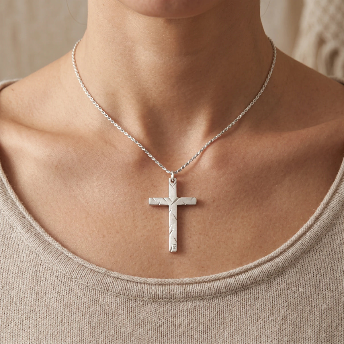 925 Sterling Silver Chiseled Holy Cross Durable Religious Faith Pendant Necklace