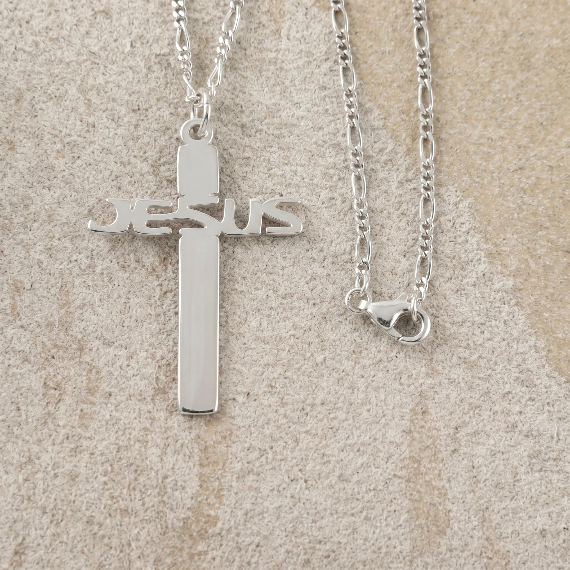925 Sterling Silver Jesus Name Cross Durable Engravable Sacred Pendant Necklace