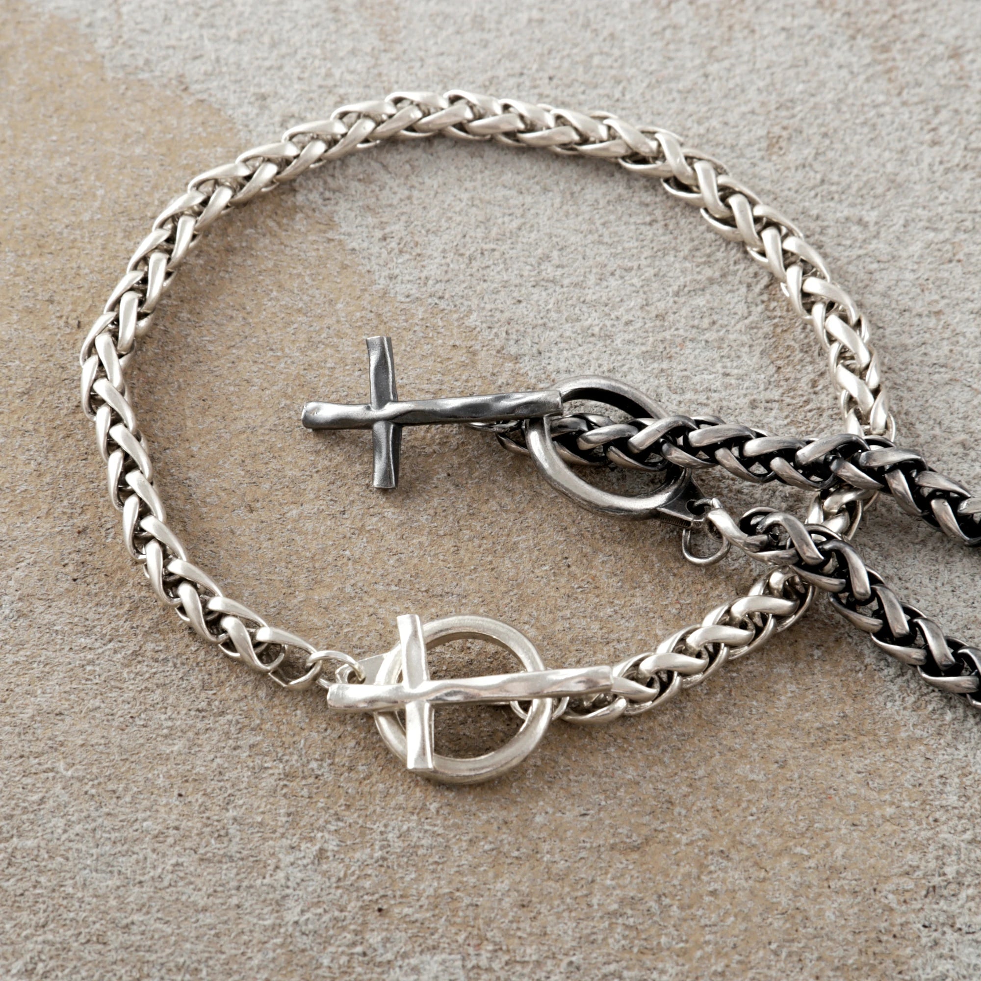925 Sterling Silver Holy Cross Toggle Clasp Chopin Chain Faith Bracelet