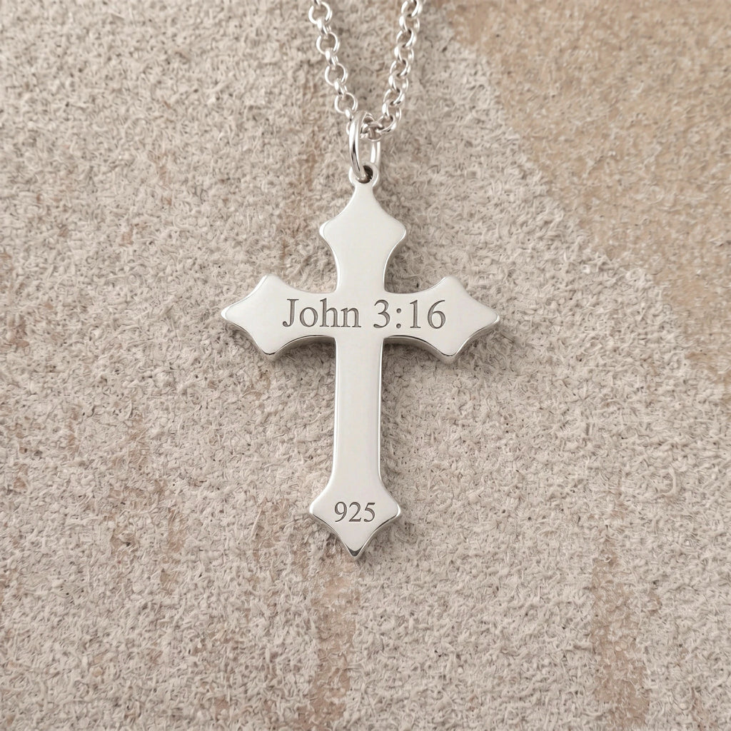 925 Sterling Silver Star of Bethlehem Cross Durable Engravable Faith Necklace
