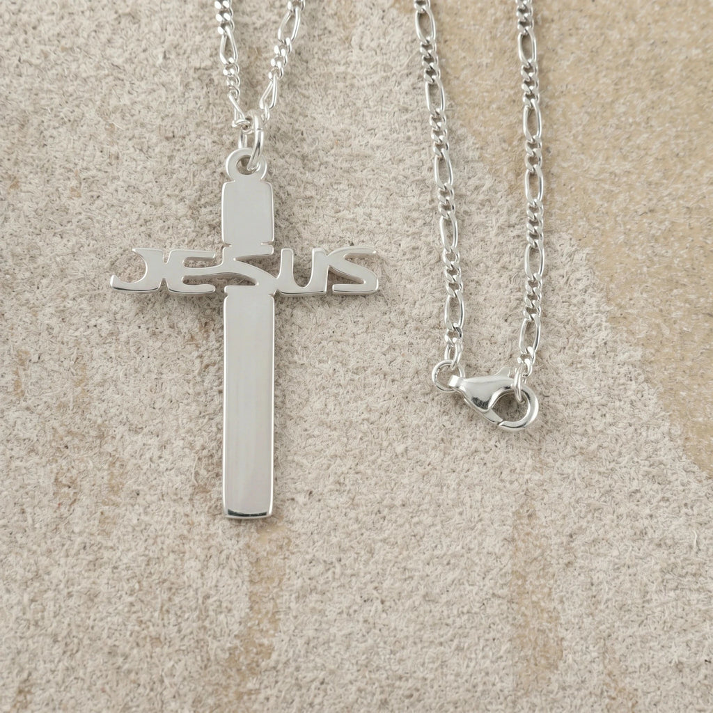 925 Sterling Silver Jesus Name Cross Durable Engravable Sacred Pendant Necklace