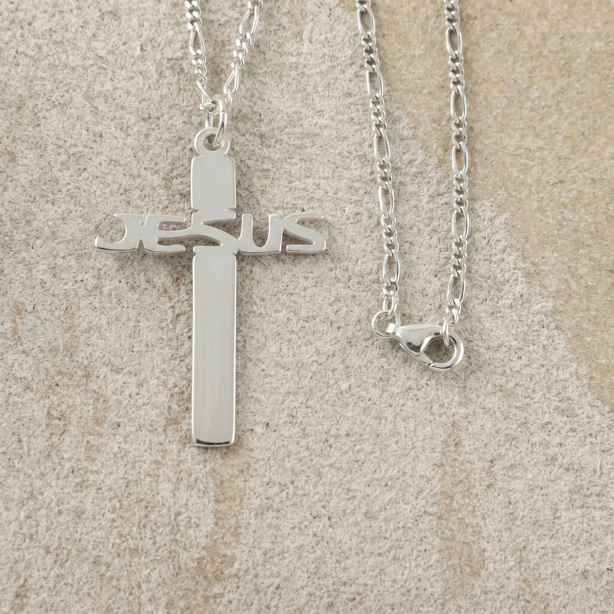 925 Sterling Silver Jesus Name Cross Durable Engravable Sacred Pendant Necklace