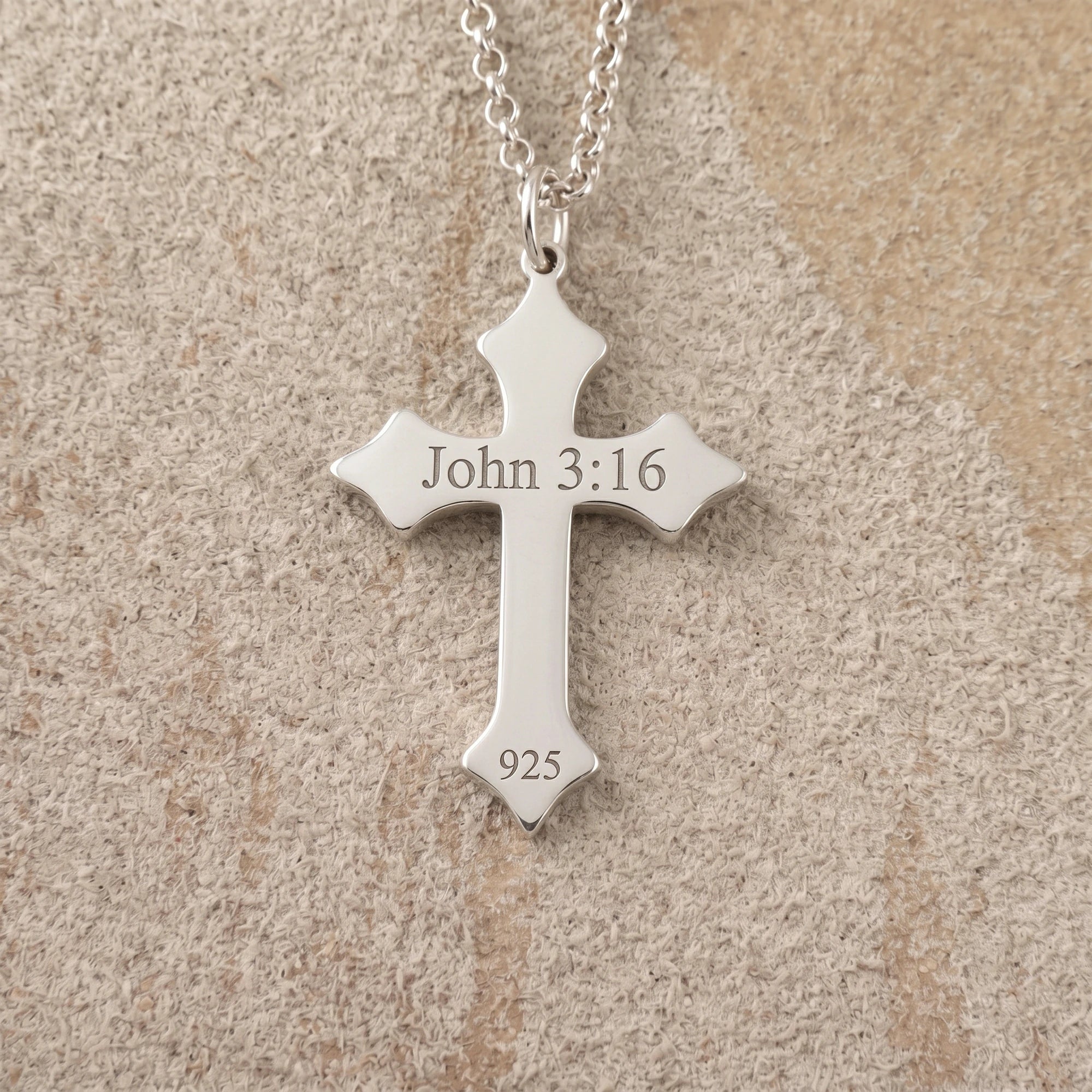 925 Sterling Silver Star of Bethlehem Cross Durable Engravable Faith Necklace