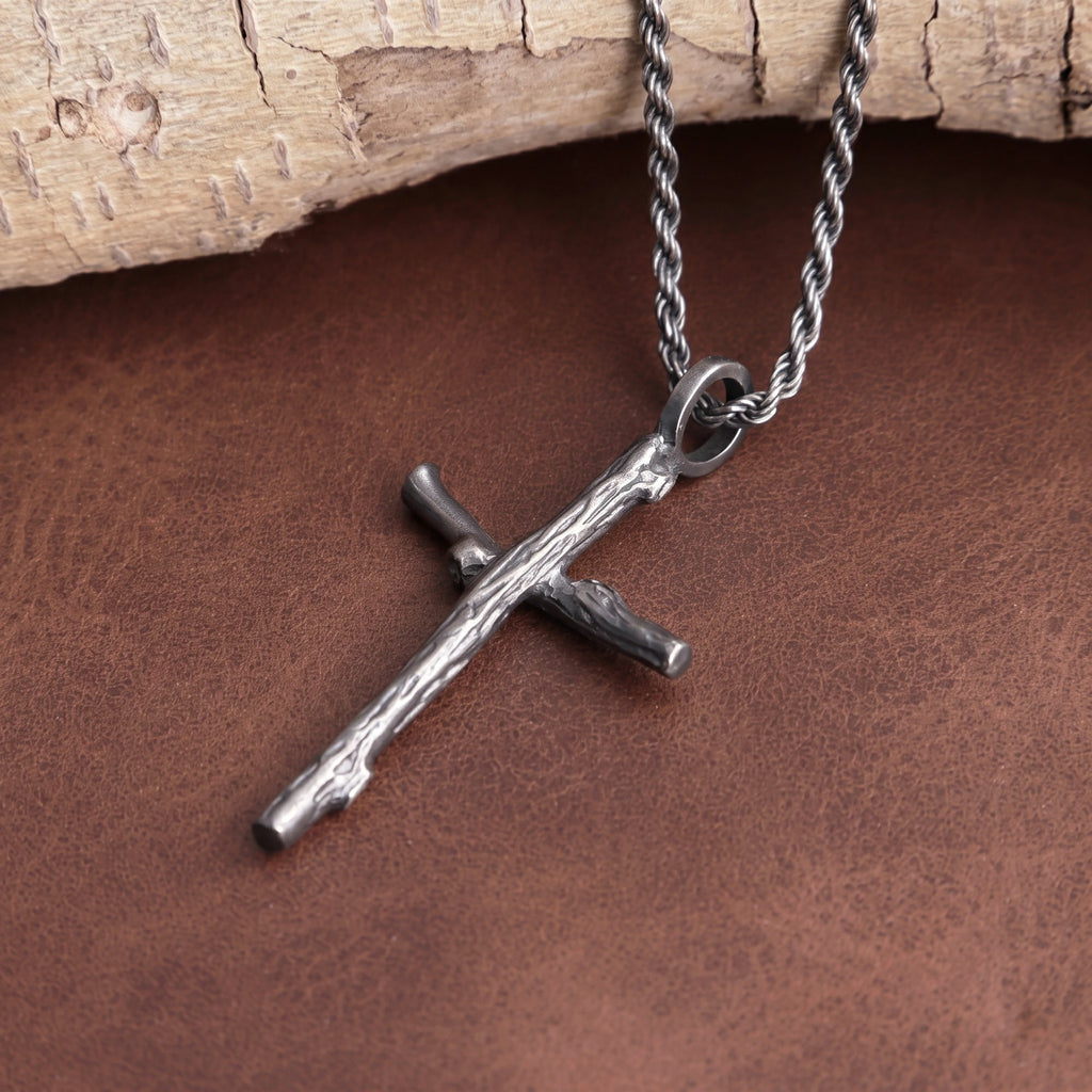 925 Sterling Silver Rugged Branch Cross Pendant Rooted In Divine Grace And Salvation