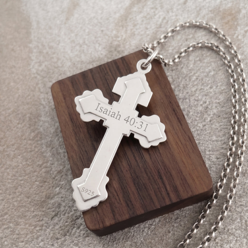 Sacred INRI Jesus Crucifix Pendant, Engravable Solid 925 Sterling Silver Holy Christian Faith Cross