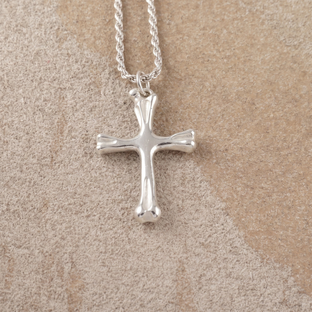 925 Sterling Silver Sculpted Skeletal Cross Durable Religious Pendant Necklace