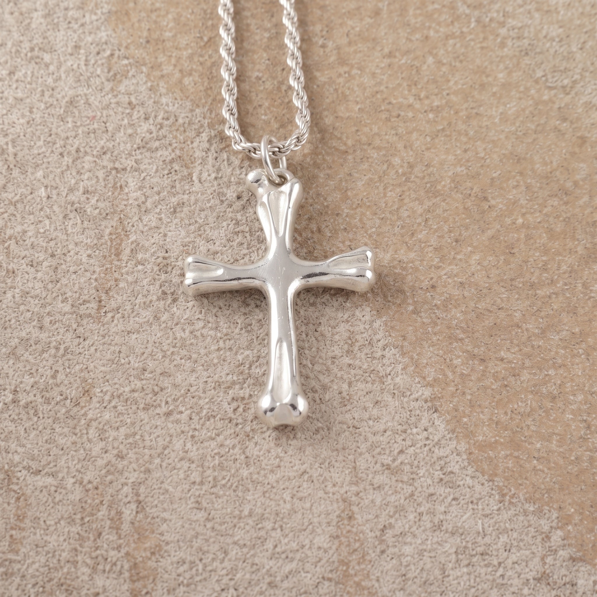 925 Sterling Silver Sculpted Skeletal Cross Durable Religious Pendant Necklace