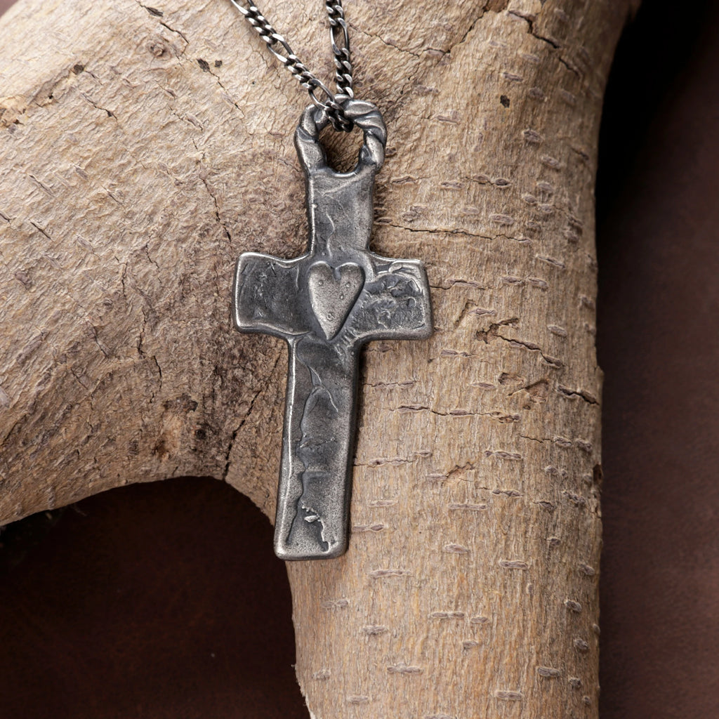Rustic 925 Sterling Silver Sacred Heart Cross Necklace for Faith & Protection