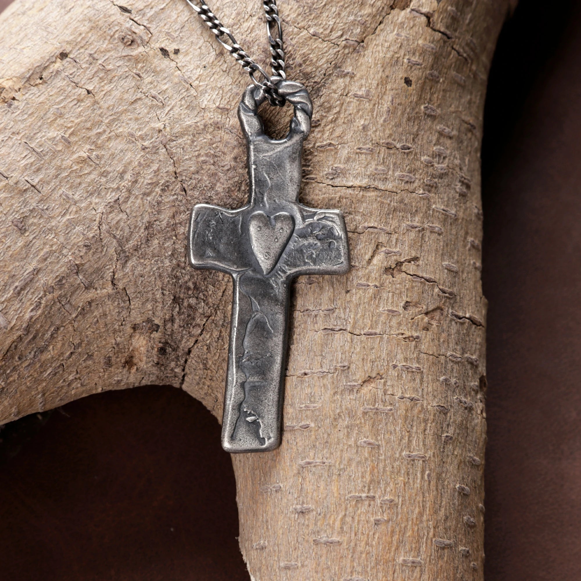 Rustic 925 Sterling Silver Sacred Heart Cross Necklace for Faith & Protection