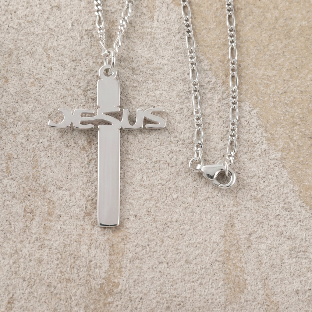 925 Sterling Silver Jesus Name Cross Durable Engravable Sacred Pendant Necklace