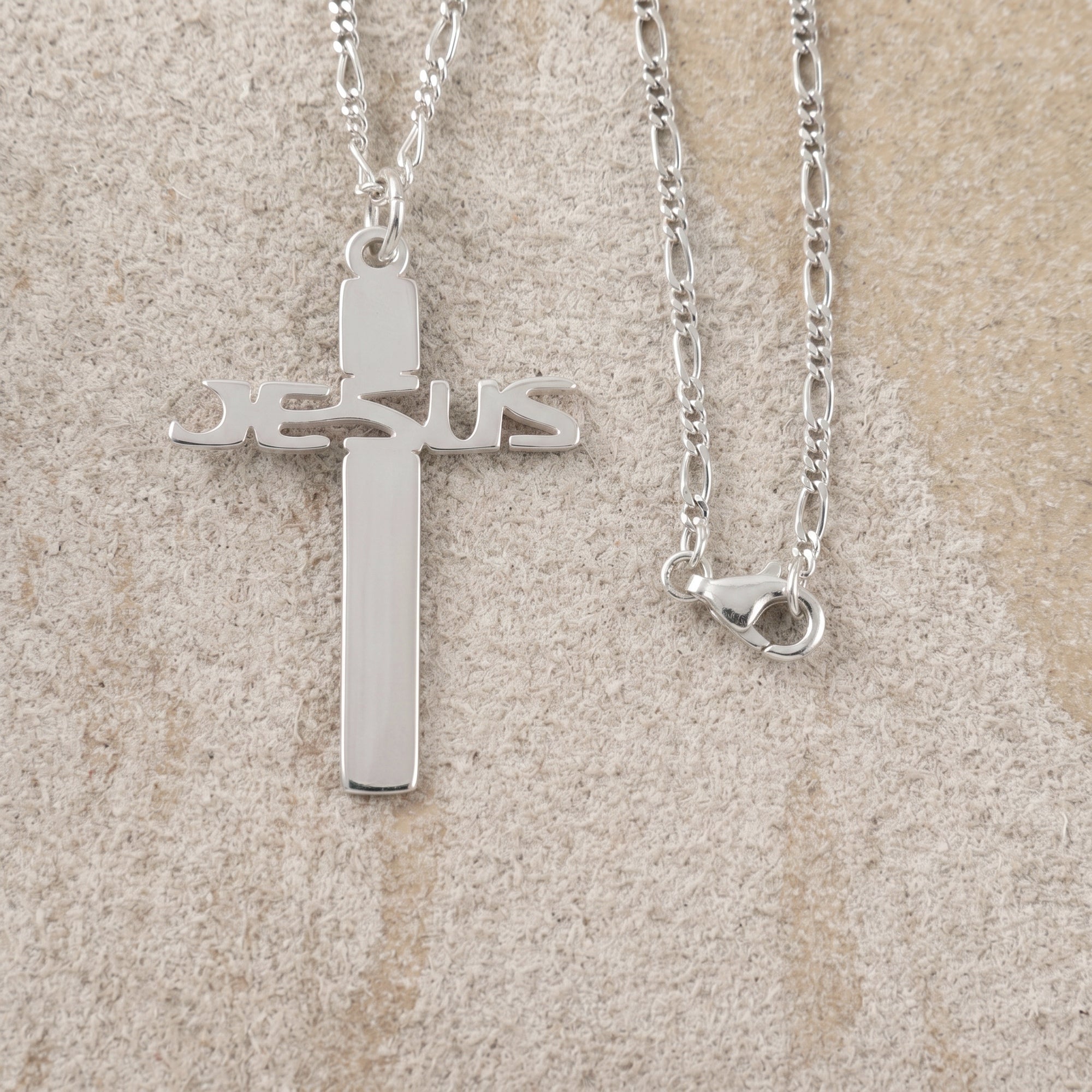 925 Sterling Silver Jesus Name Cross Durable Engravable Sacred Pendant Necklace