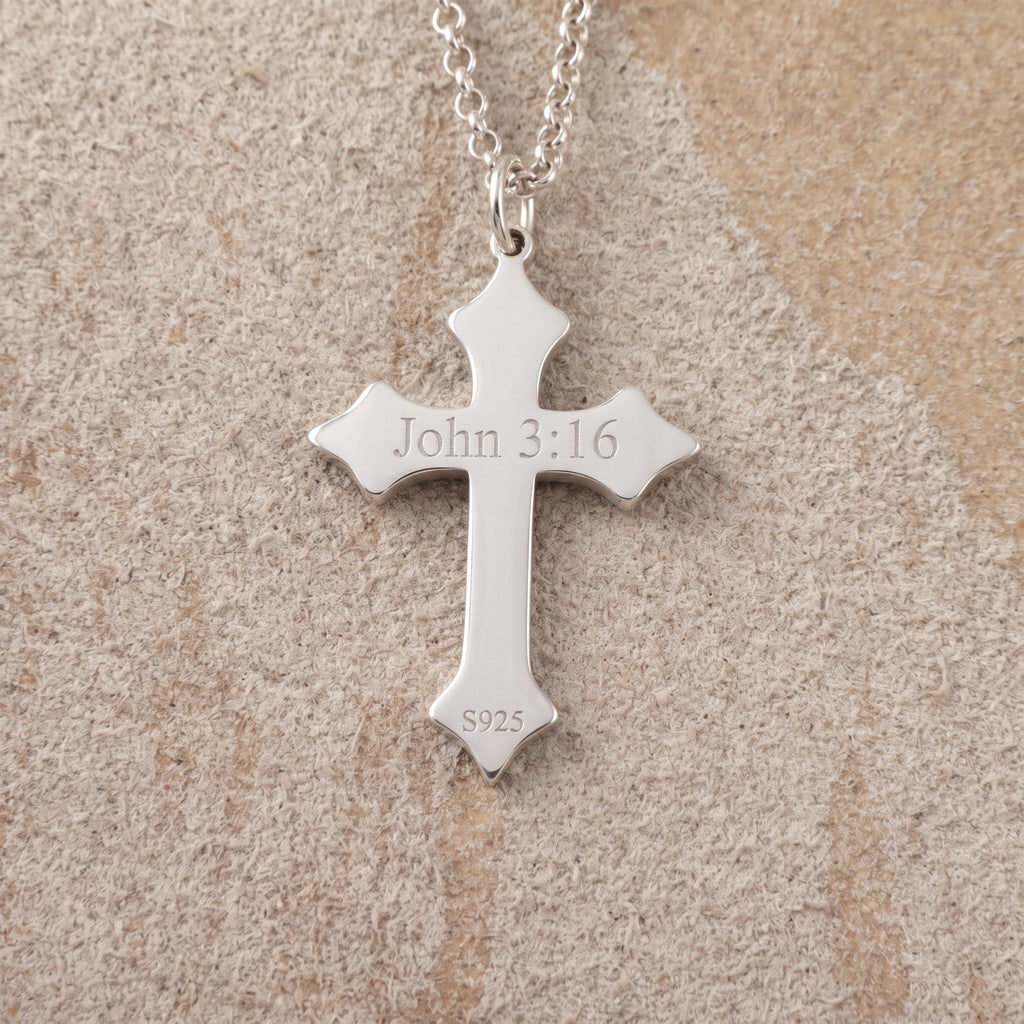 925 Sterling Silver Star of Bethlehem Cross Durable Engravable Faith Necklace