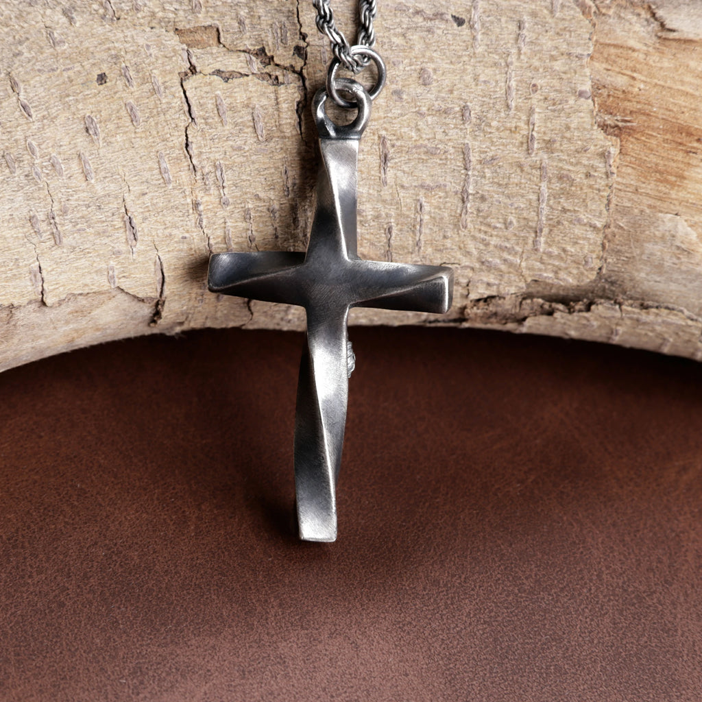 925 Sterling Silver Twisted Crucifix Pendant for Sacred Blessing & Divine Faith