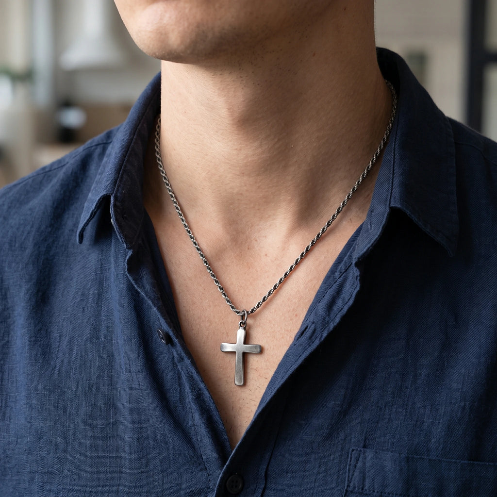Custom 925 Sterling Silver Domed Cross Pendant for Unshakable Faith and Divine Peace