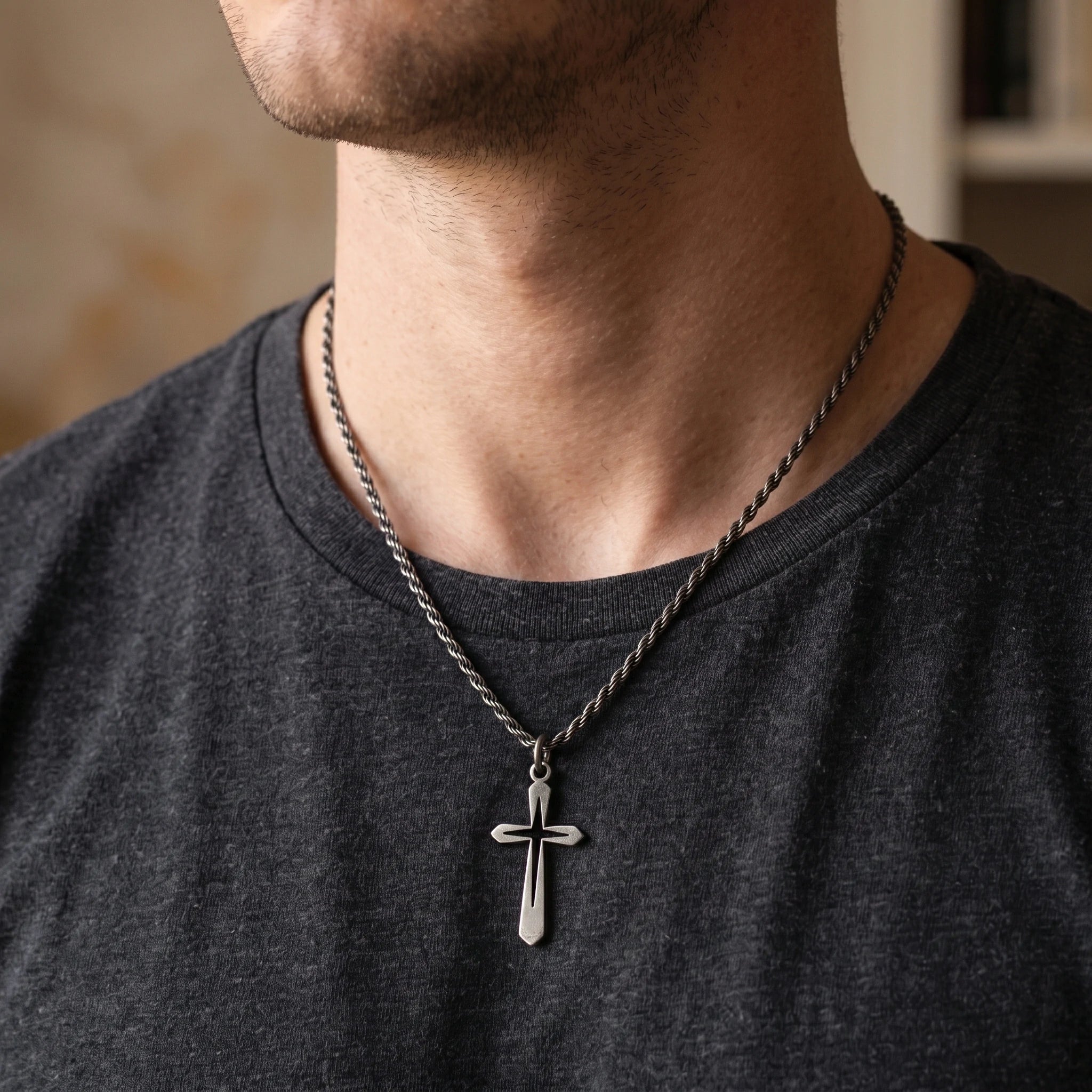 925 Sterling Silver Hollow Cross Pendant Embodying His Eternal Grace and Holy Light