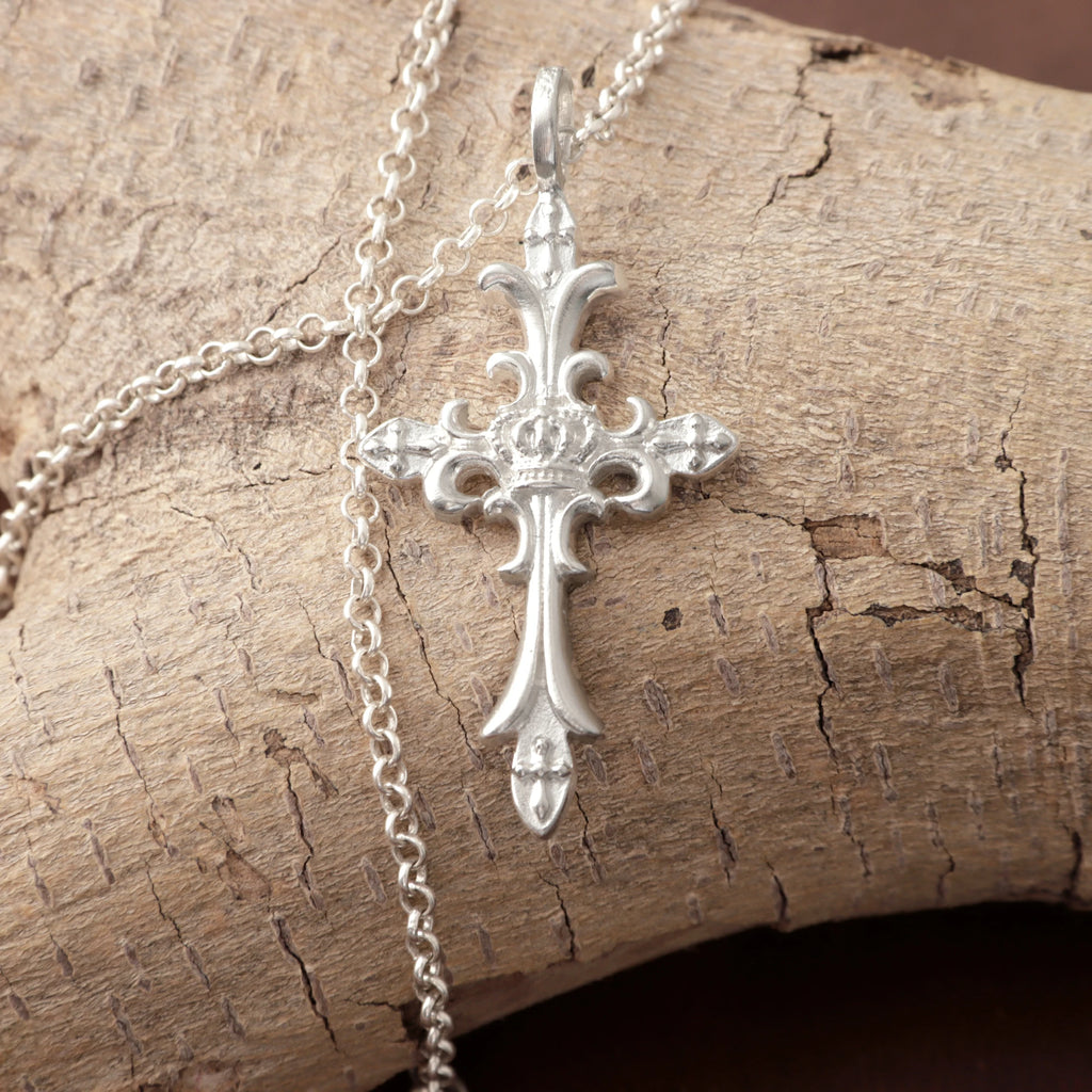 Custom 925 Sterling Silver Royal Crown Cross Pendant Exalting Christs Eternal Kingdom