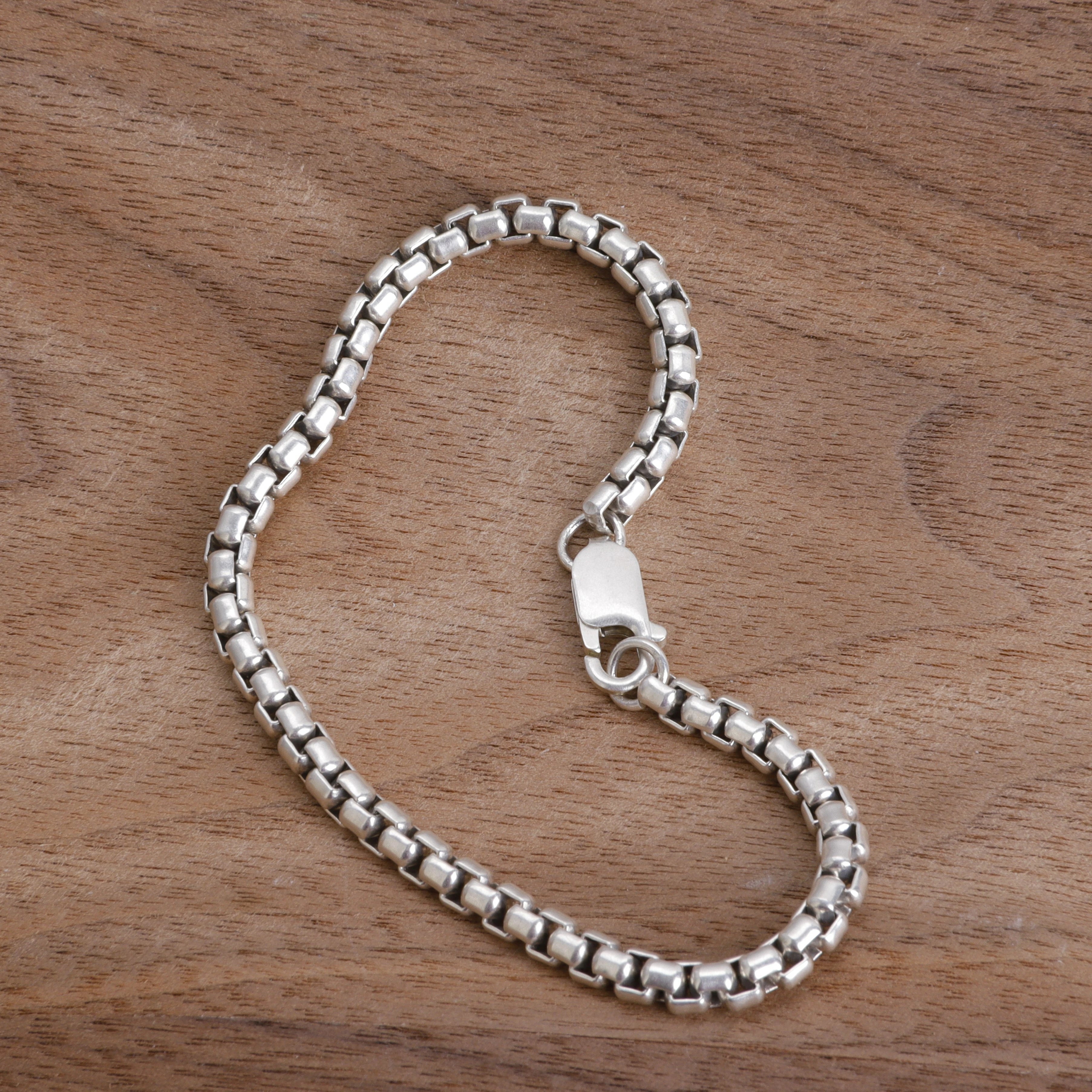925 Sterling Silver Classic Box Chain Bracelet, Unisex Round Venetian Link Jewelry
