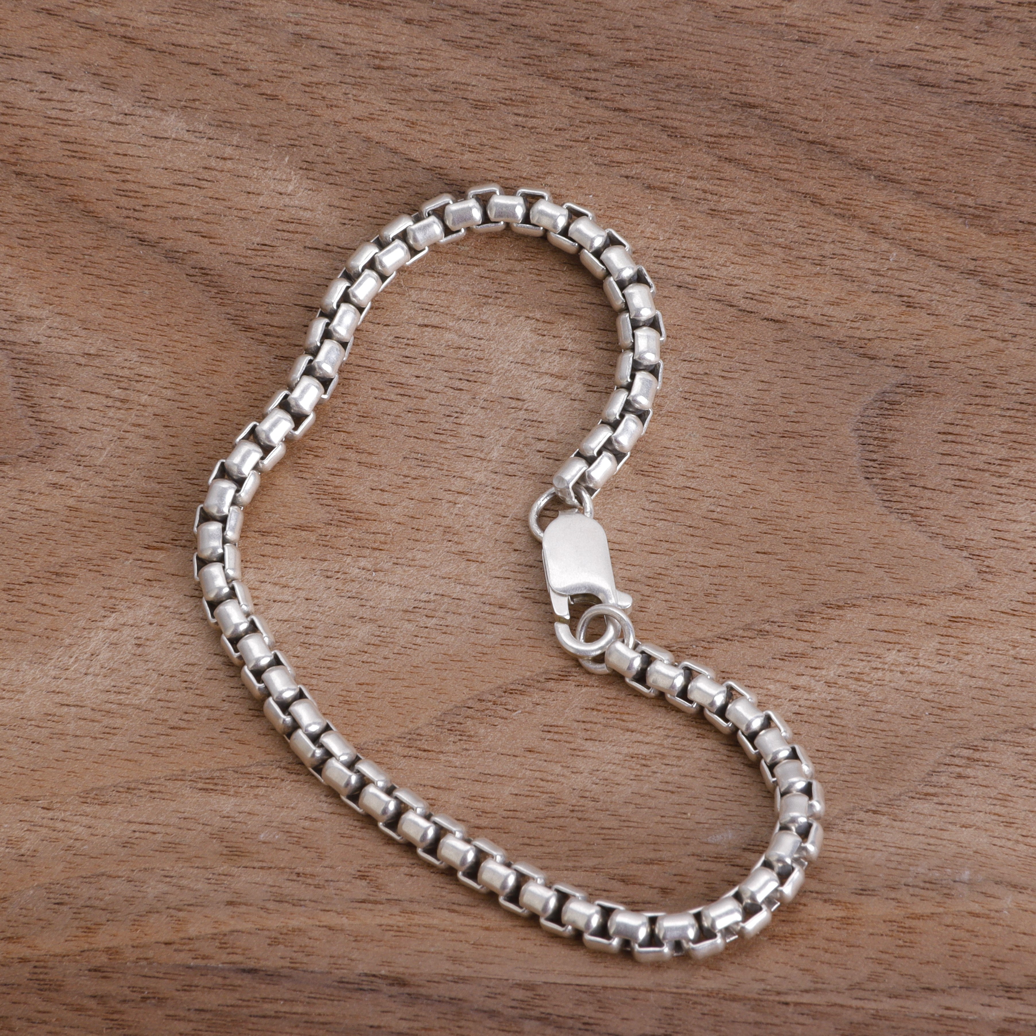 925 Sterling Silver Classic Box Chain Bracelet, Unisex Round Venetian Link Jewelry