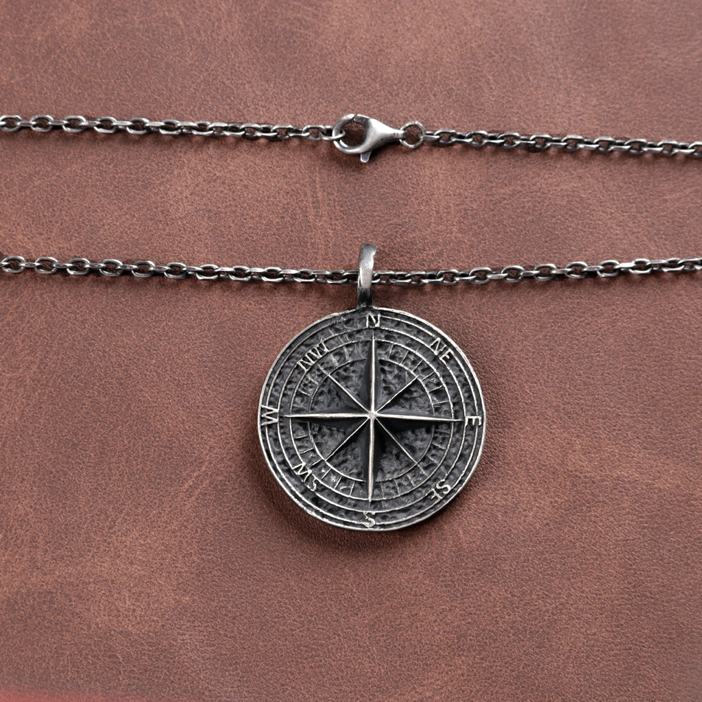 Vintage 925 Sterling Silver Compass Pendant Necklace for Guidance & Adventure