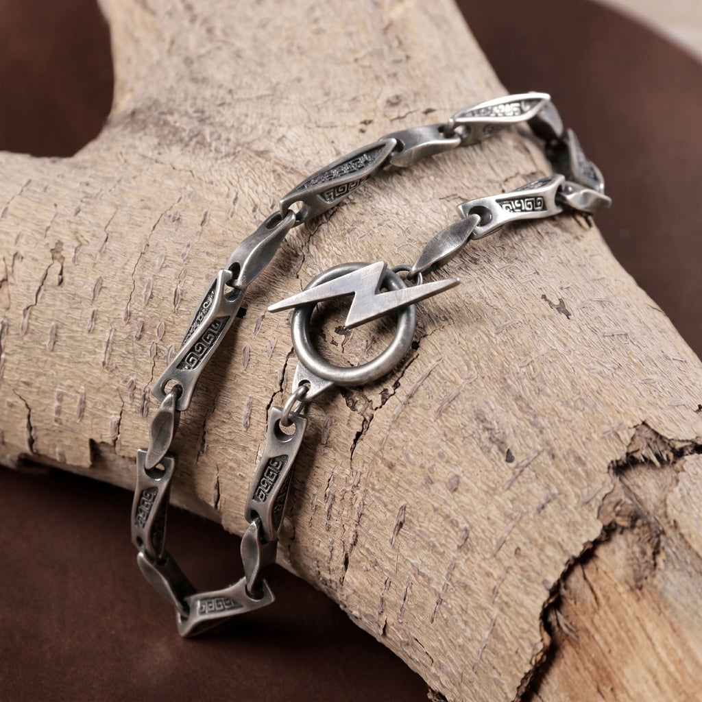 925 Sterling Silver Lightning Bolt Toggle Clasp Durable Link Bracelet Gift