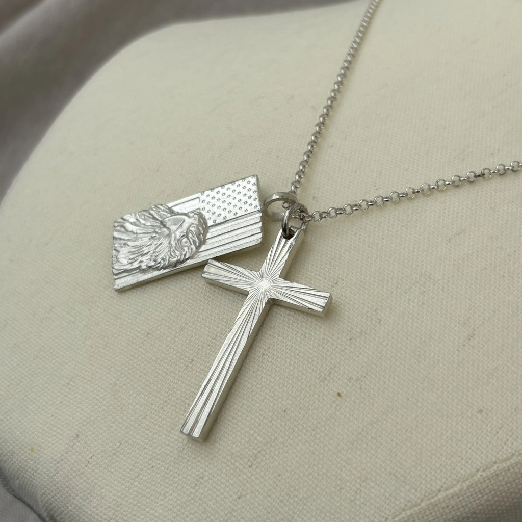 Sovereign Wings Radiant Cross, Solid 925 Sterling Silver Faith & Freedom Necklace