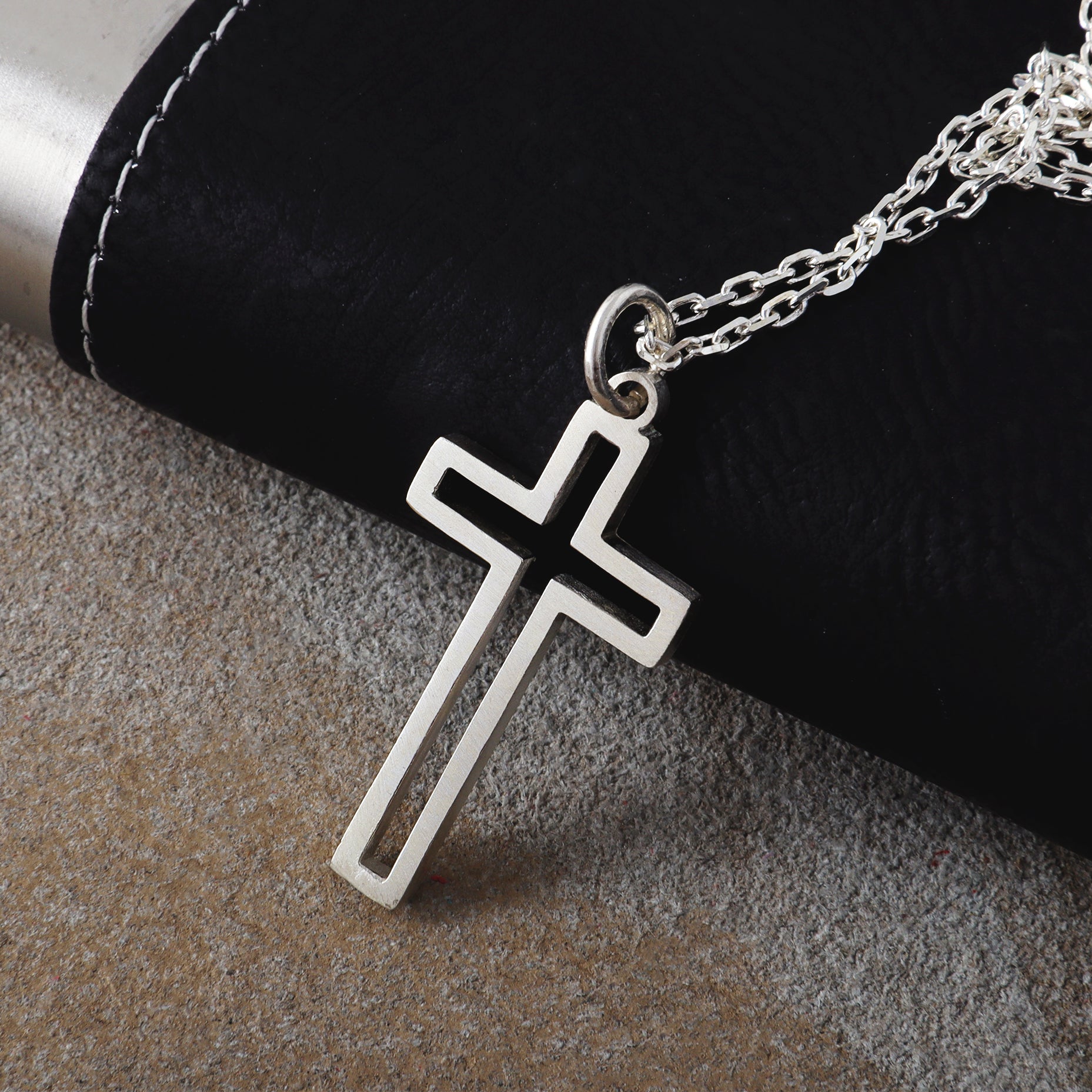 Cutout Cross Pendant Necklace, 925 Sterling Silver Religious Faith Jewelry