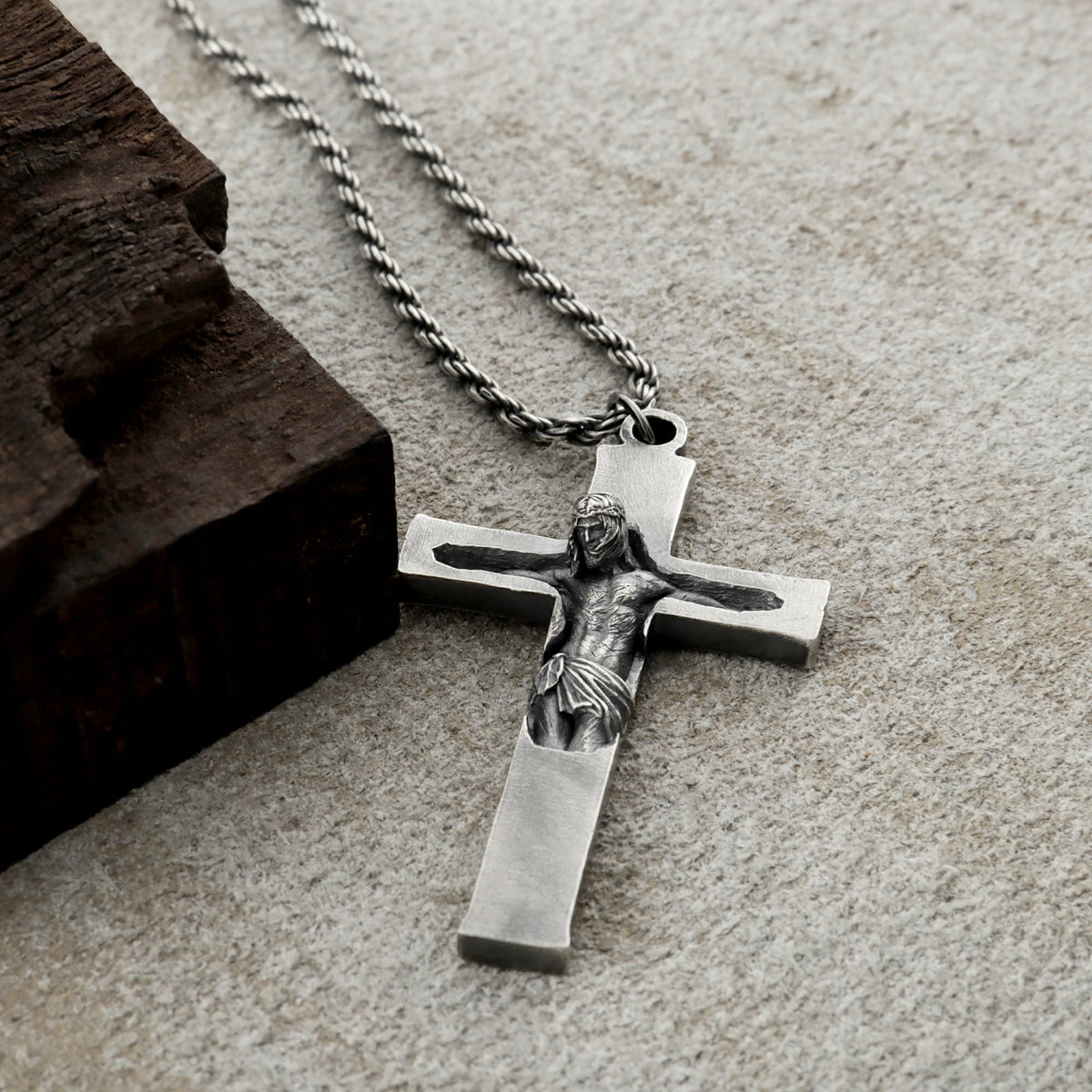 Divine Redemption Sunken Crucifix, Heavy Oxidized 925 Sterling Silver Talisman