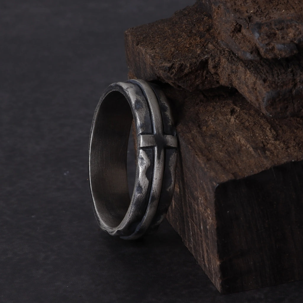 Engravable Antique 925 Sterling Silver Cross Ring, Symbol of Redemption, Shelter & Forgiving Love