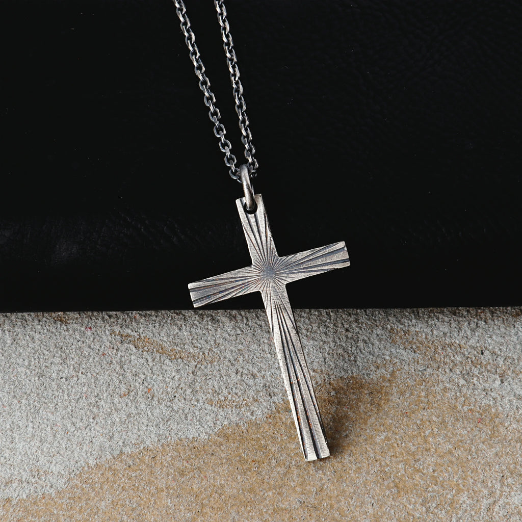 Eternal Light Sunburst Cross Pendant, 925 Sterling Silver Devotional Protection Amulet