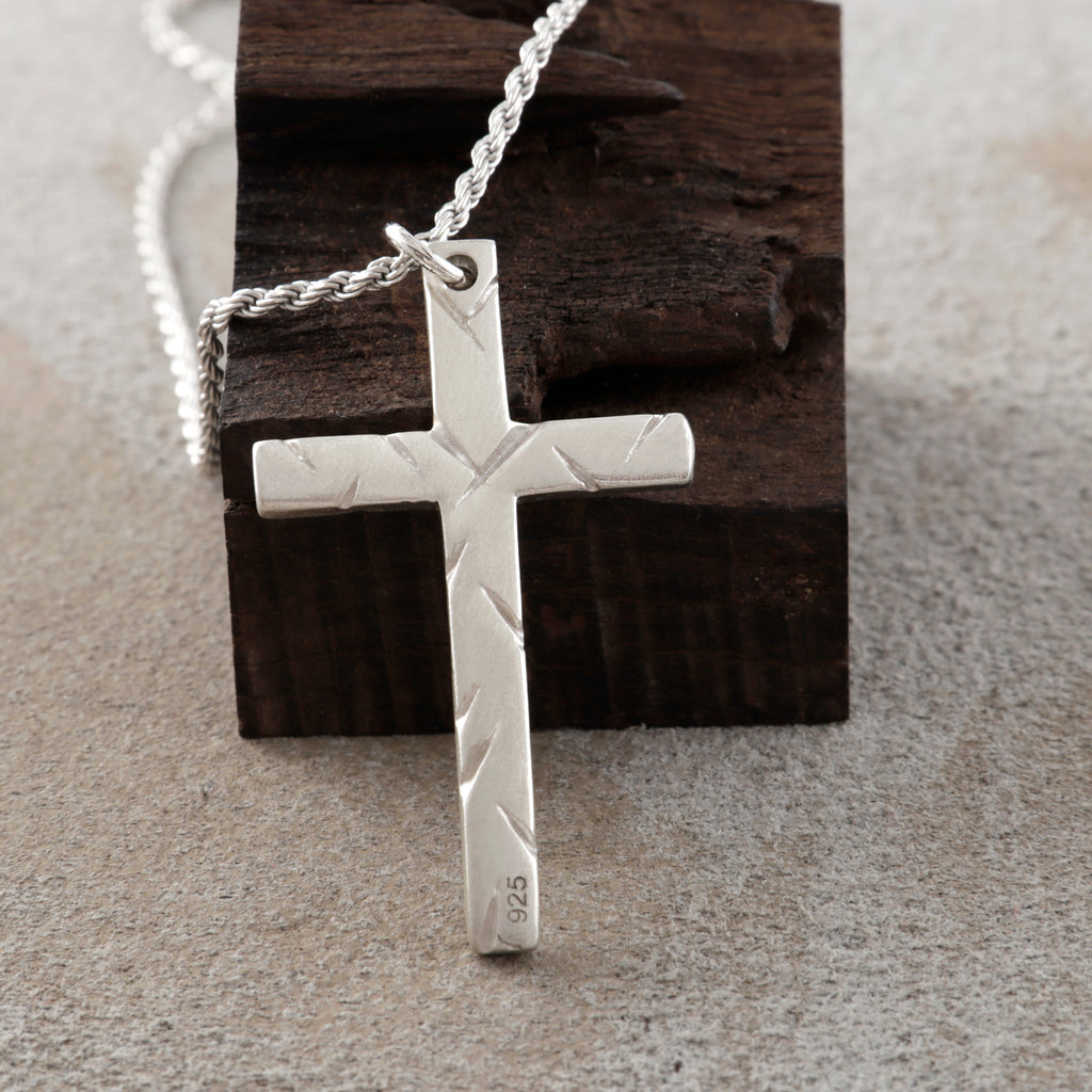 925 Sterling Silver Chiseled Holy Cross Durable Religious Faith Pendant Necklace