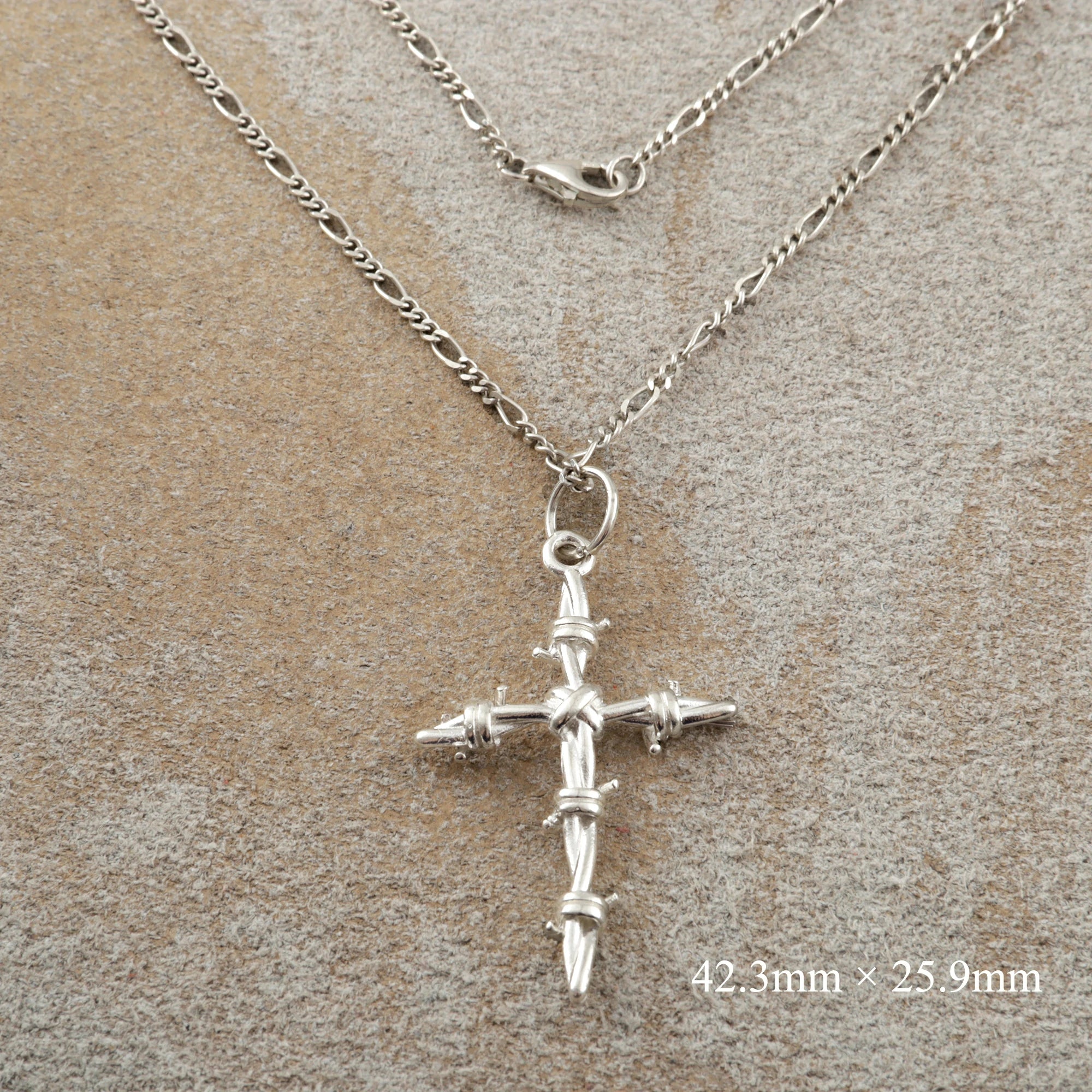 Sacred Thorns Crown Cross, Solid 925 Sterling Silver Devotional Figaro Necklace