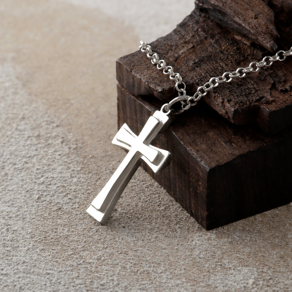 925 Sterling Silver Heirloom Tiered Holy Cross Engravable Faith Pendant Necklace