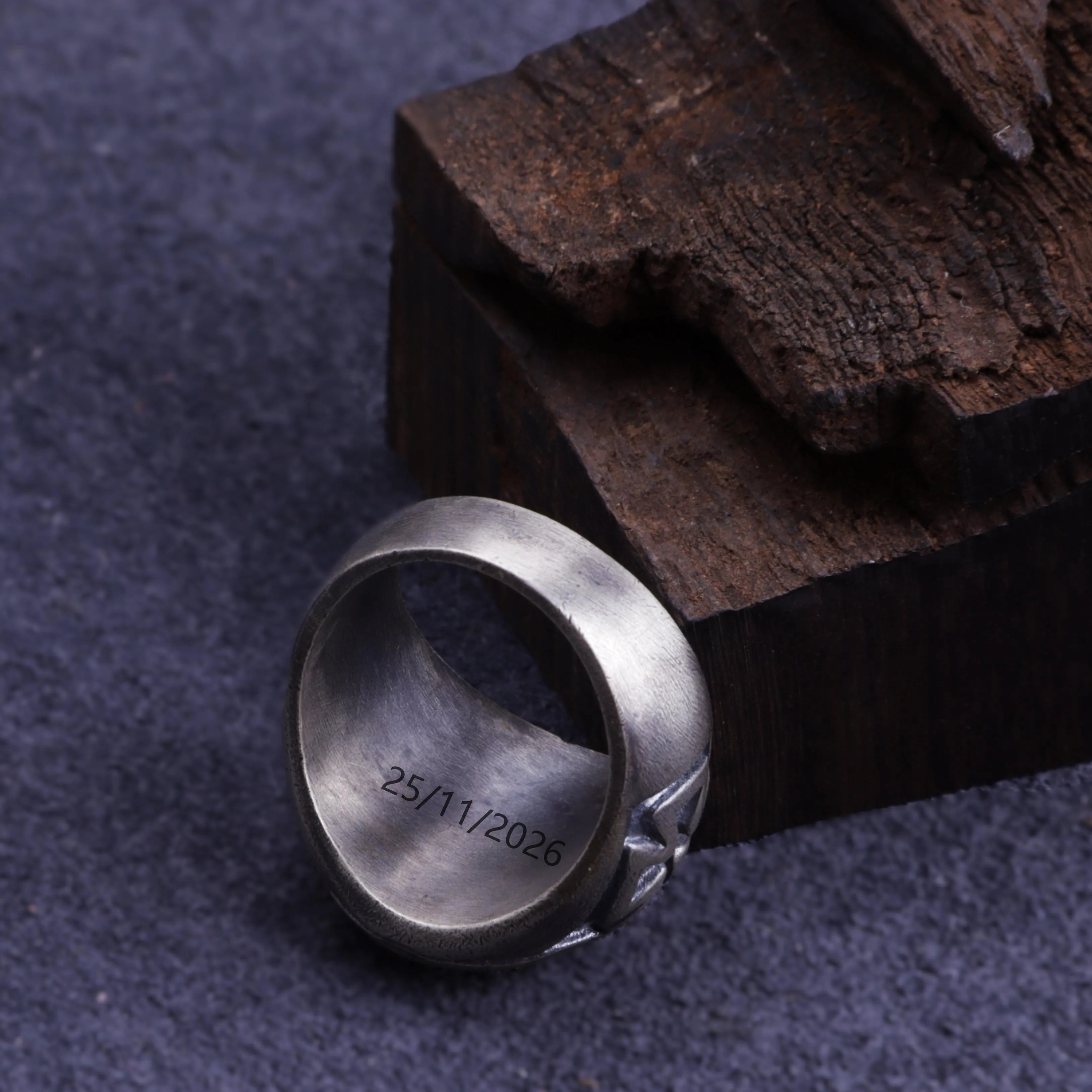 Vintage Oxidized 925 Sterling Silver Iron Cross Signet Ring, Custom Inner Engraving Men’s Biker Tough Jewelry