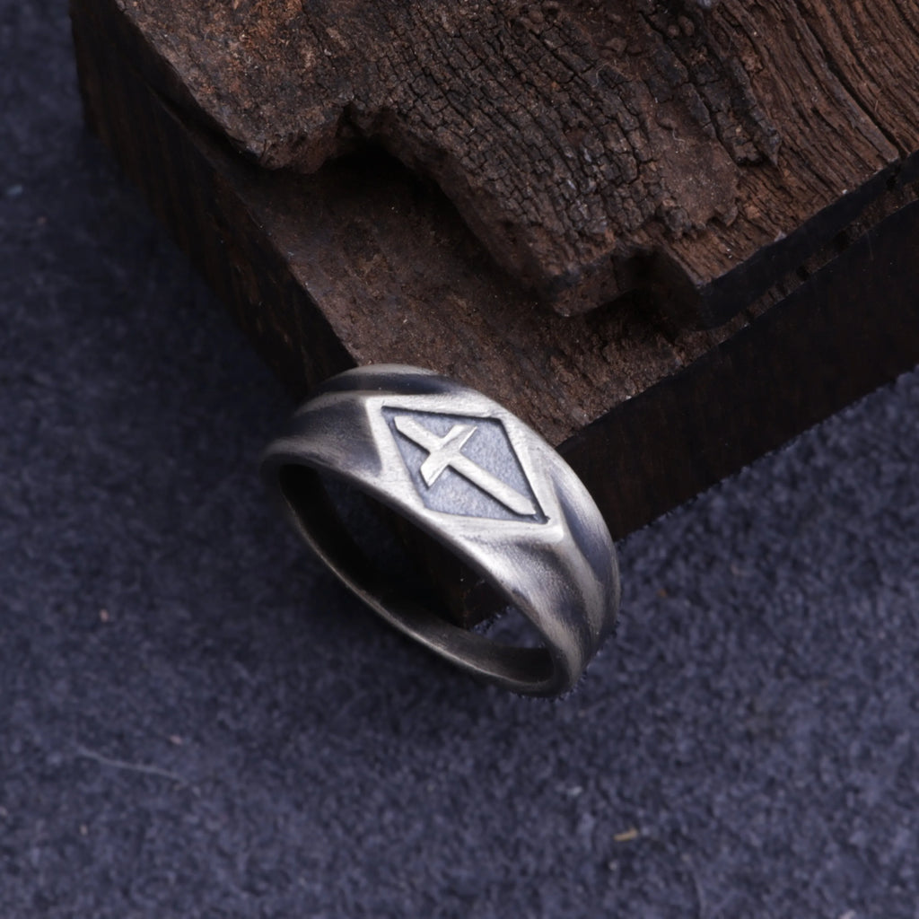 Vintage Templar Cross Signet Ring, Custom Engraved 925 Sterling Silver Band, Personalized Faith Religious Ring for Men